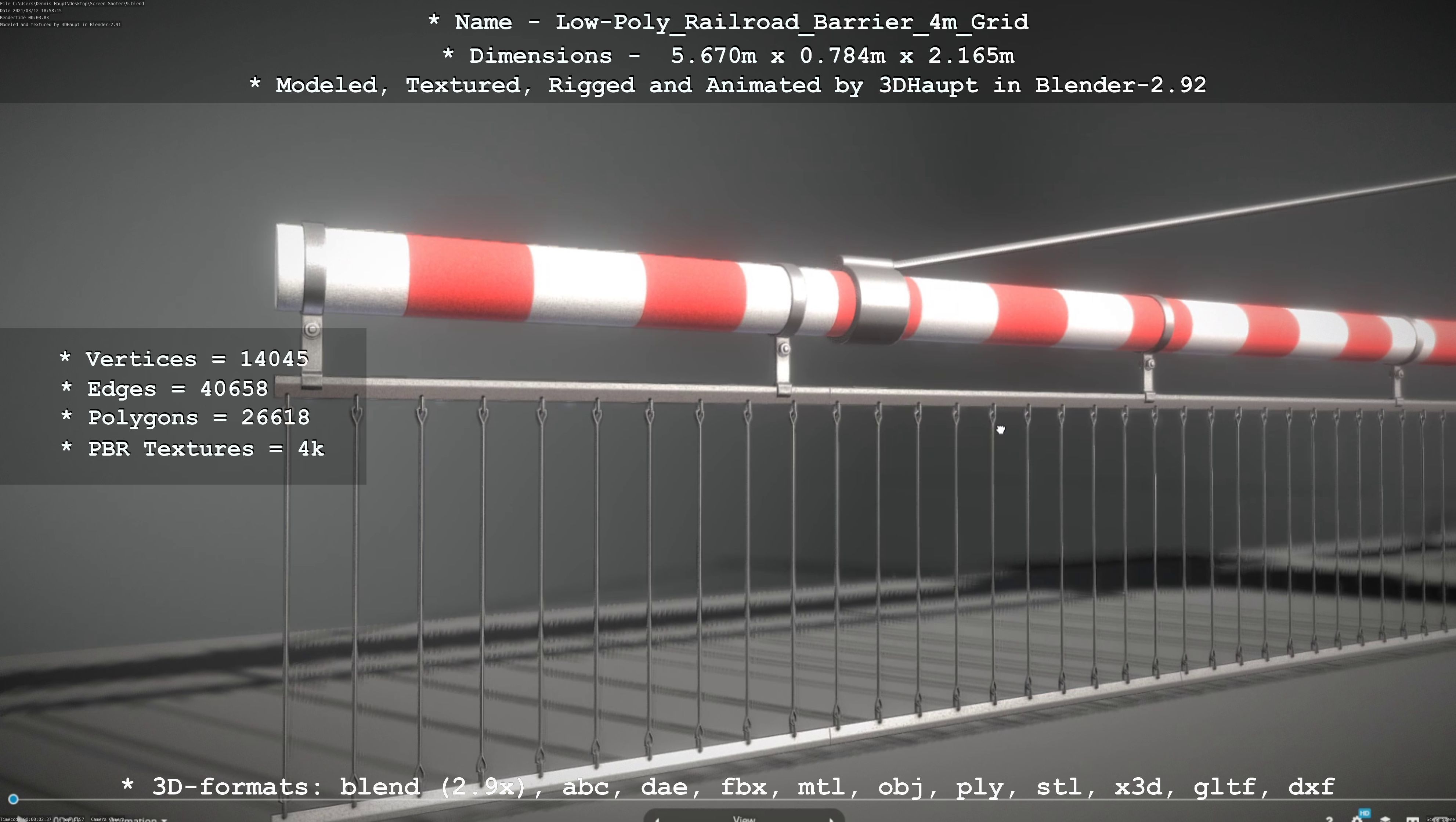 Low-Poly Railroad Barrier 4m with Protective Grid Low-poly 3D model_4