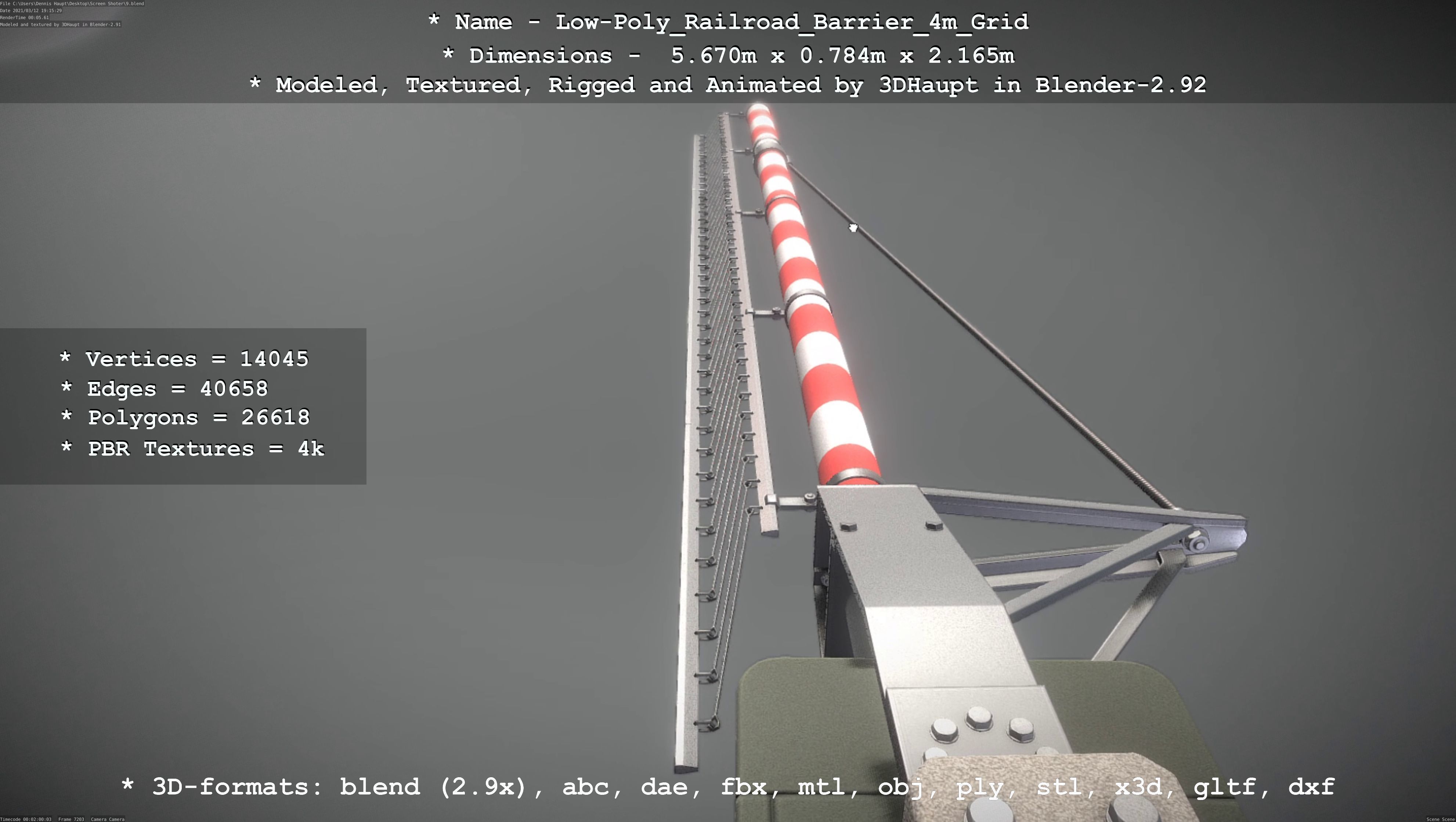 Low-Poly Railroad Barrier 4m with Protective Grid Low-poly 3D model_44