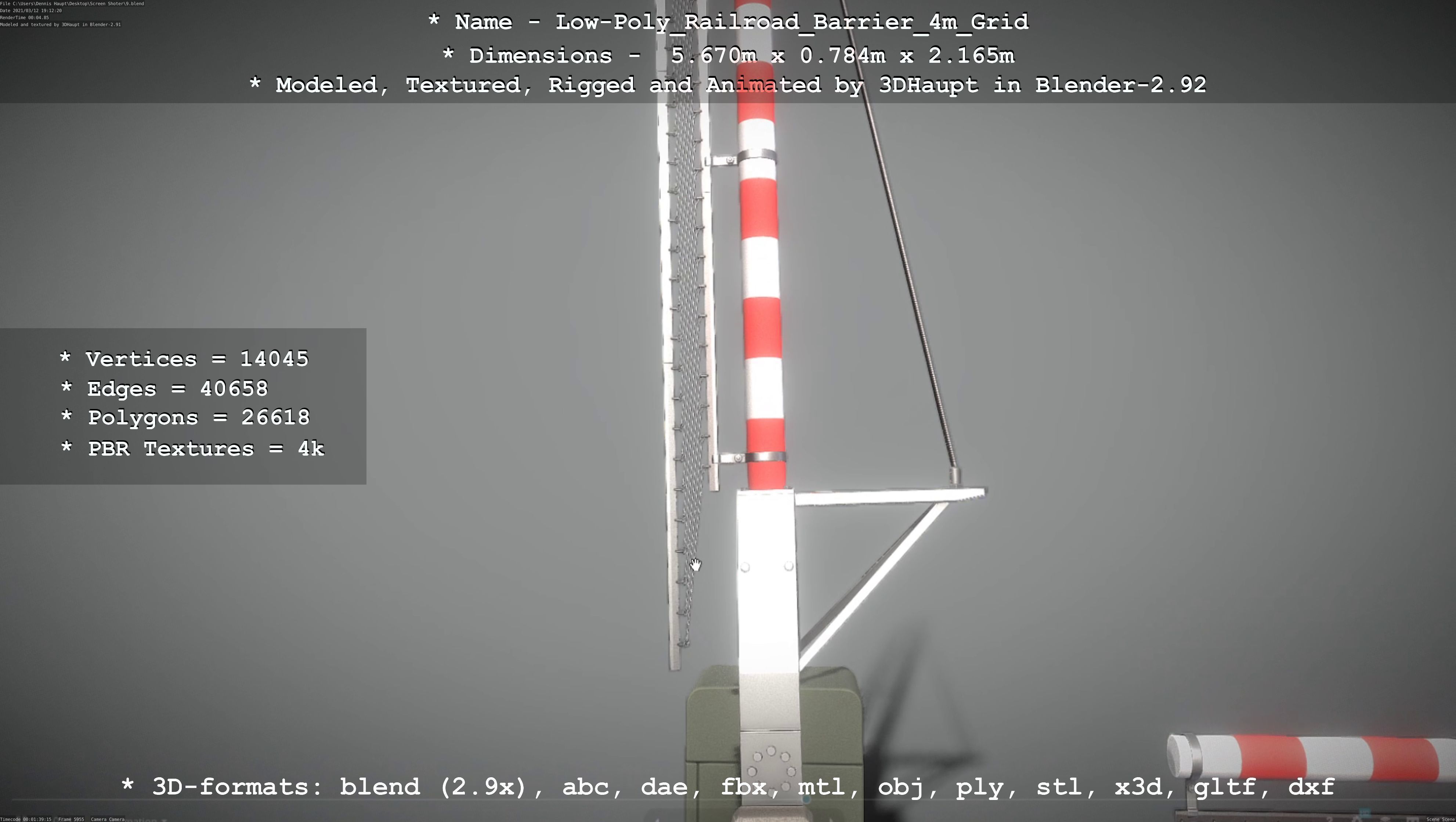 Low-Poly Railroad Barrier 4m with Protective Grid Low-poly 3D model_112