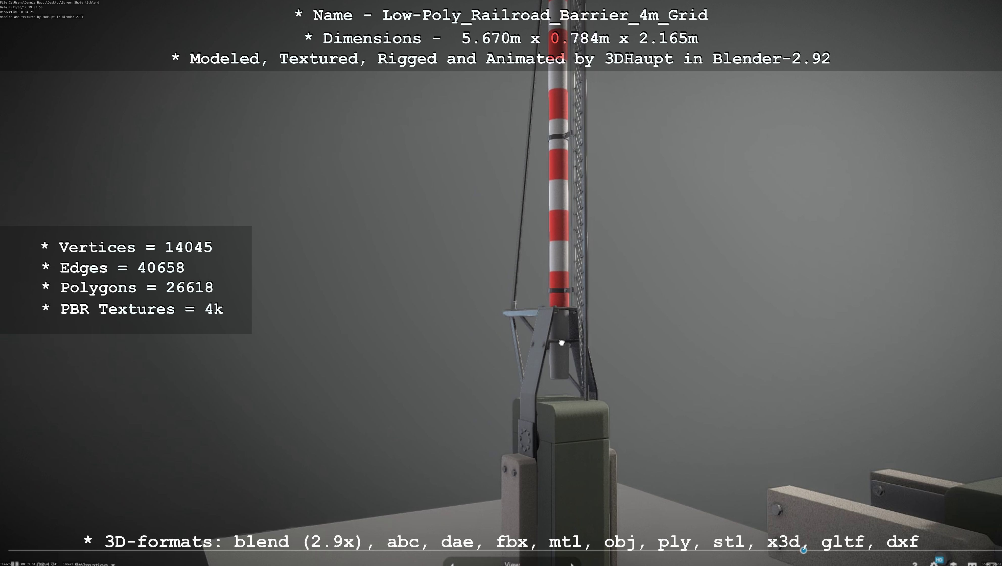 Low-Poly Railroad Barrier 4m with Protective Grid Low-poly 3D model_97