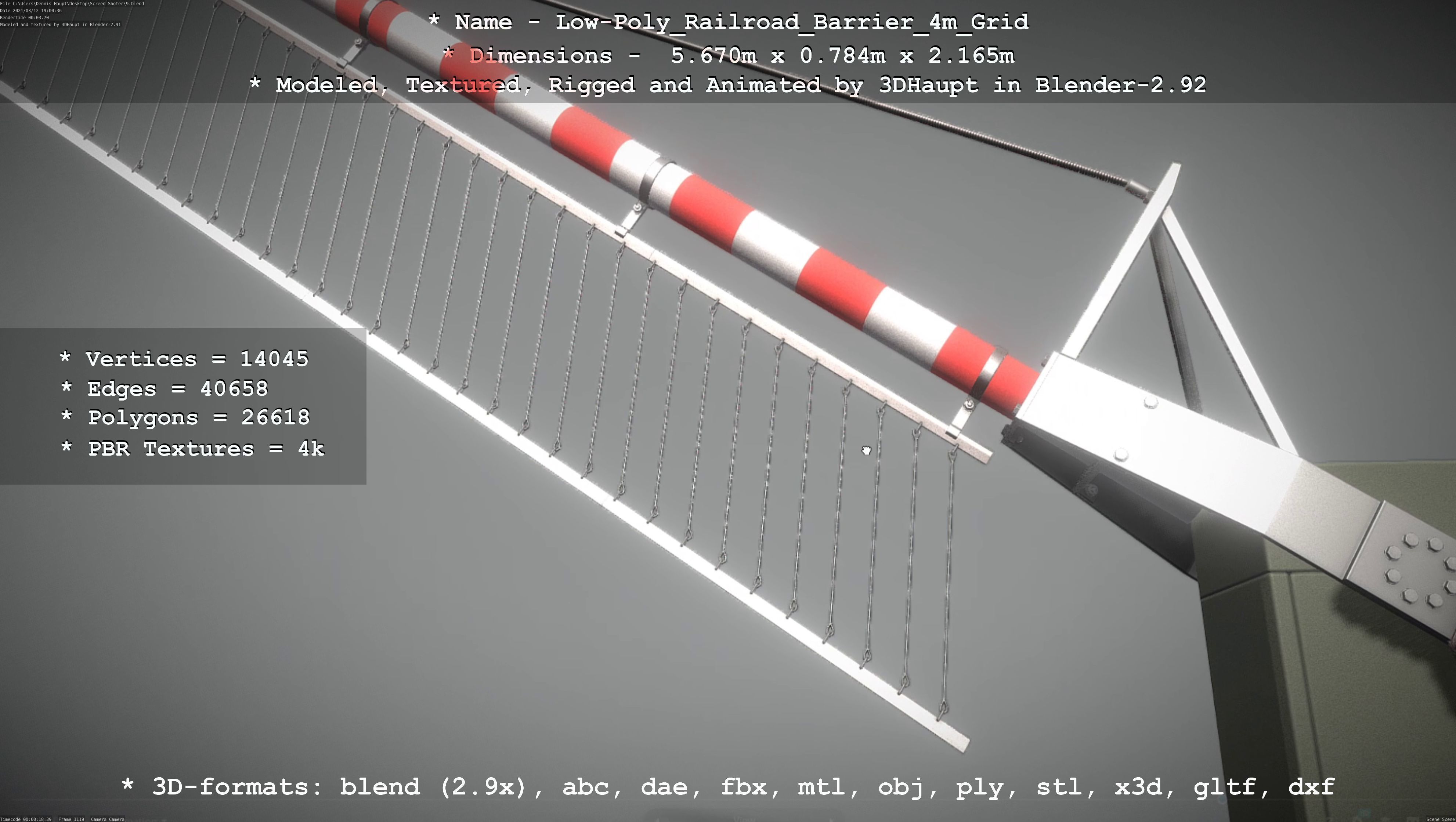 Low-Poly Railroad Barrier 4m with Protective Grid Low-poly 3D model_69