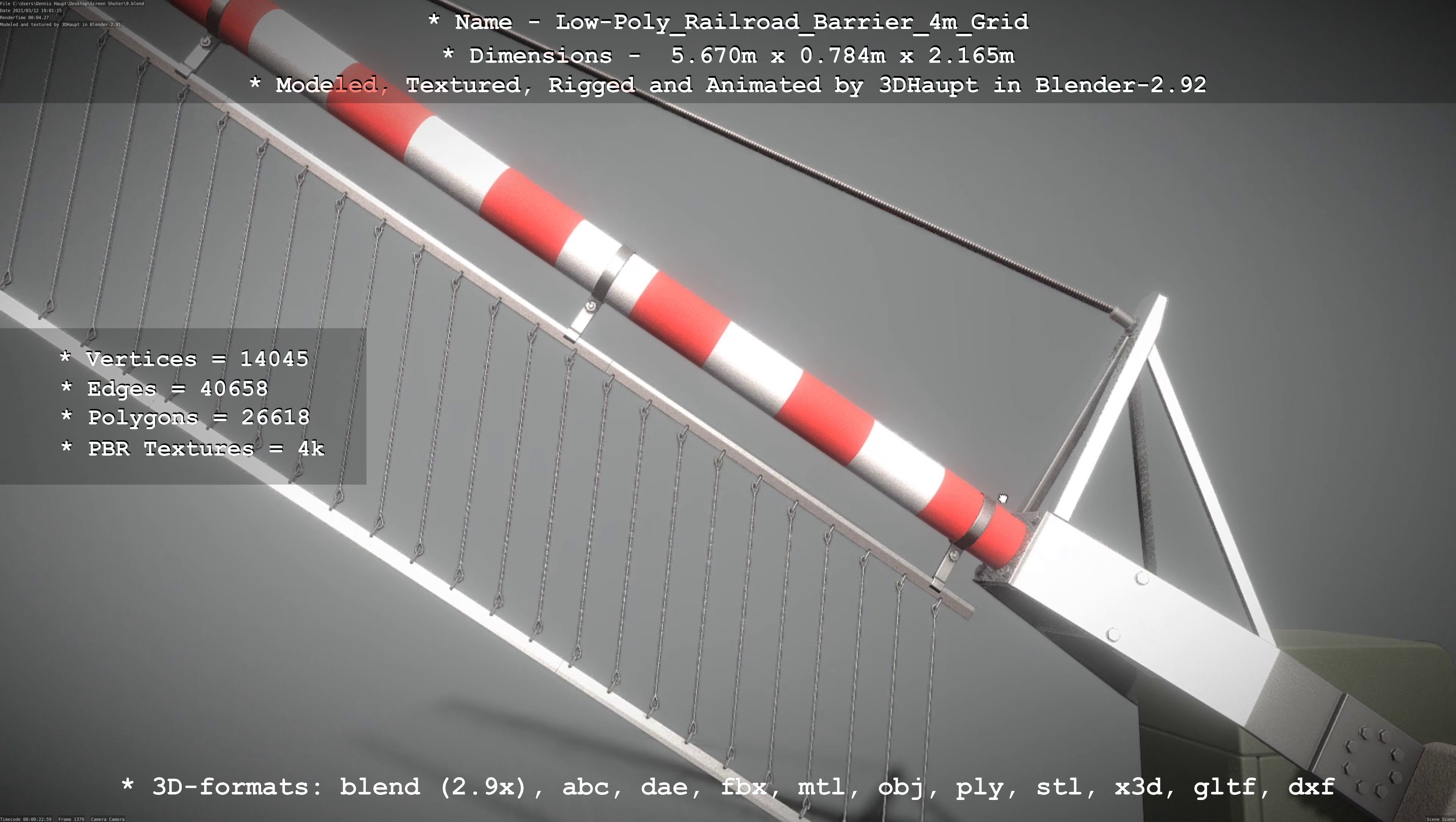 Low-Poly Railroad Barrier 4m with Protective Grid Low-poly 3D model_74