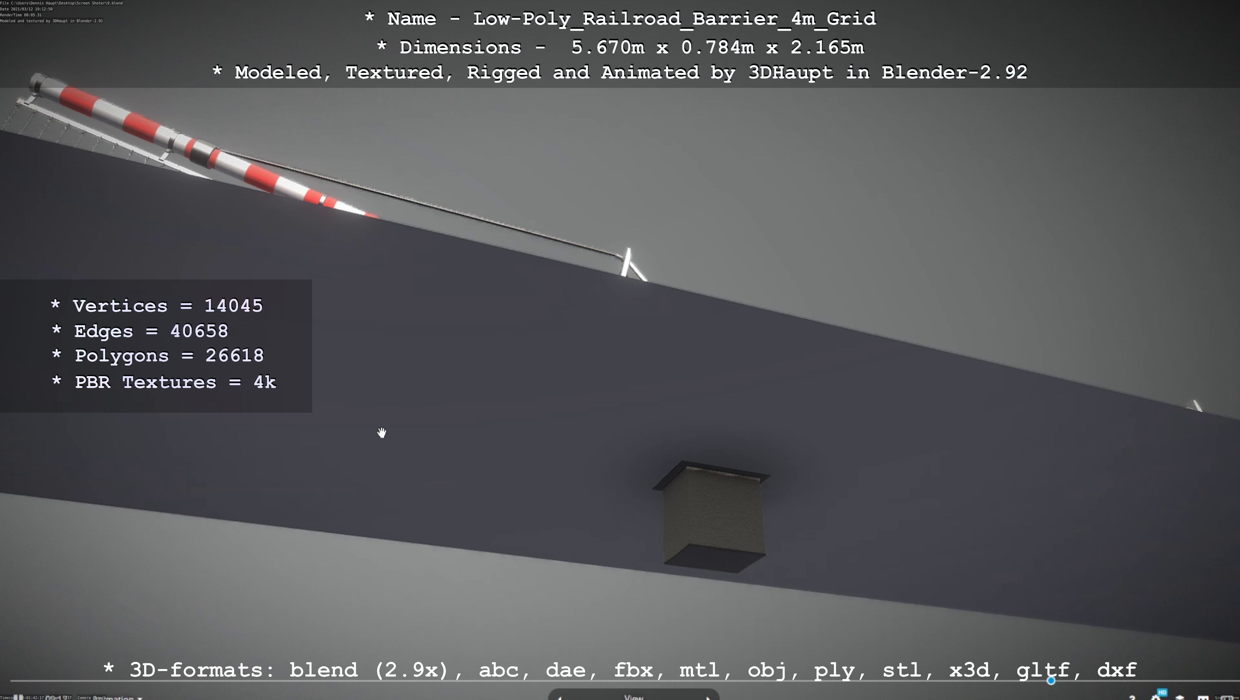 Low-Poly Railroad Barrier 4m with Protective Grid Low-poly 3D model_39