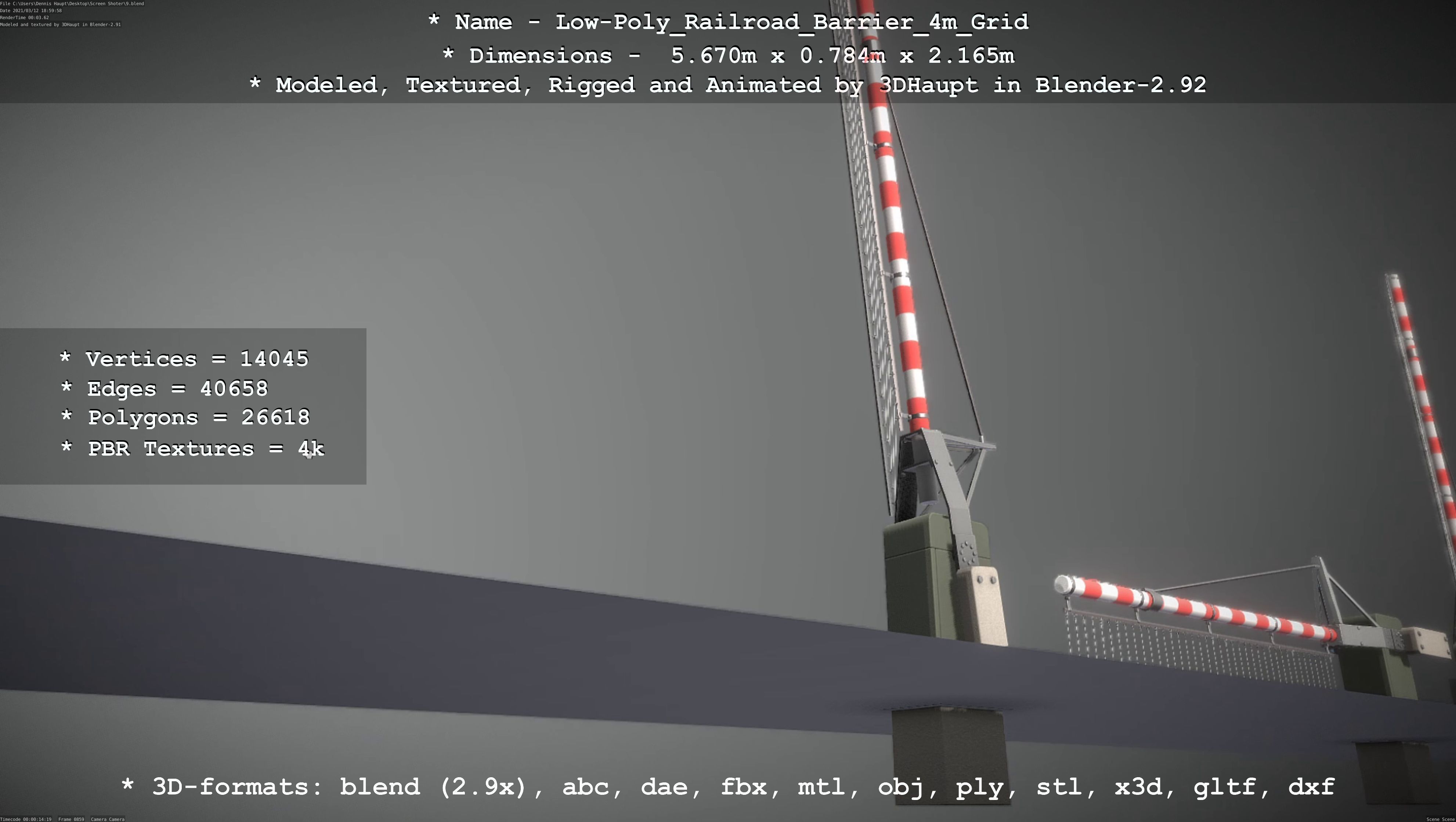 Low-Poly Railroad Barrier 4m with Protective Grid Low-poly 3D model_65
