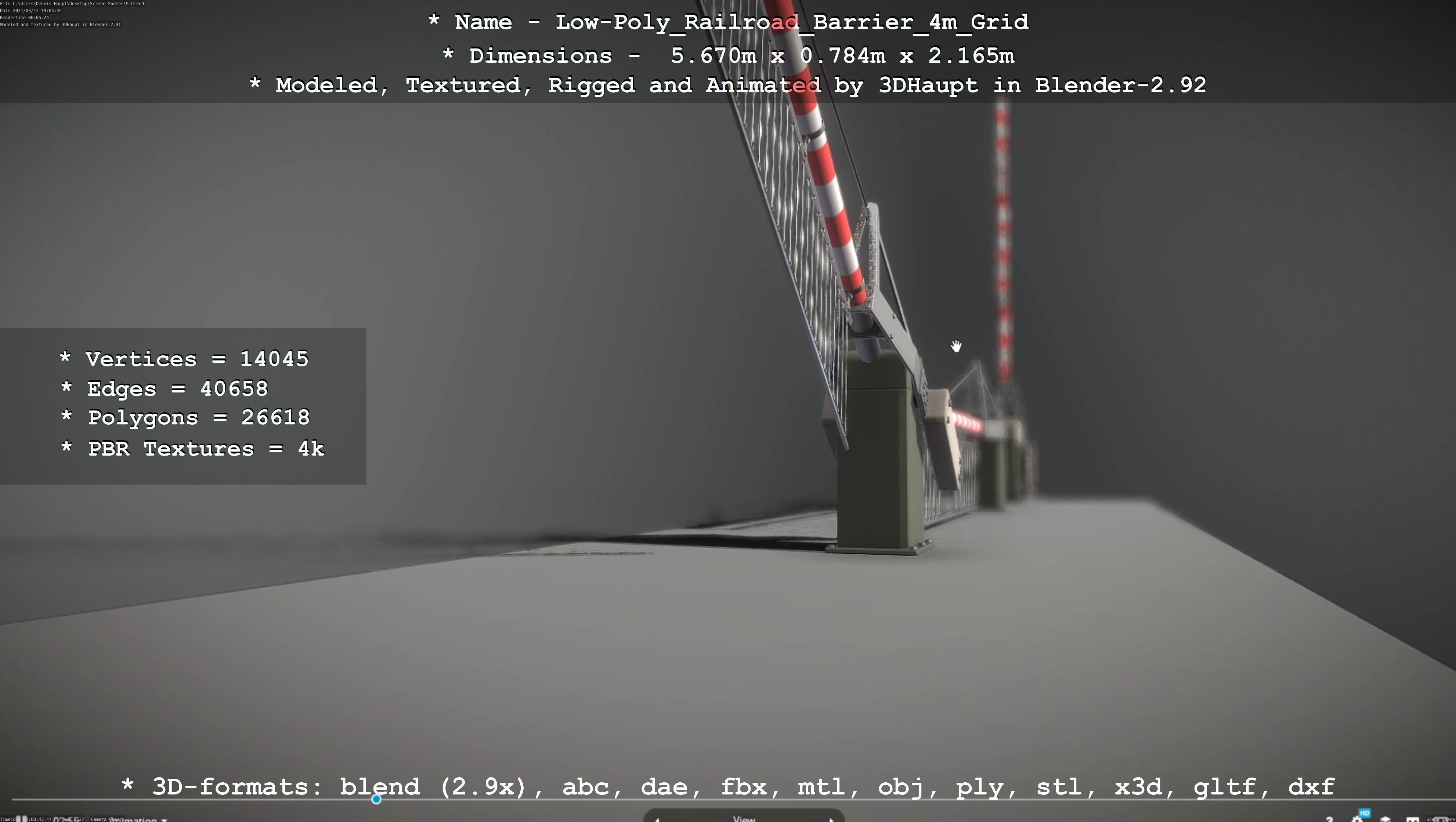 Low-Poly Railroad Barrier 4m with Protective Grid Low-poly 3D model_105