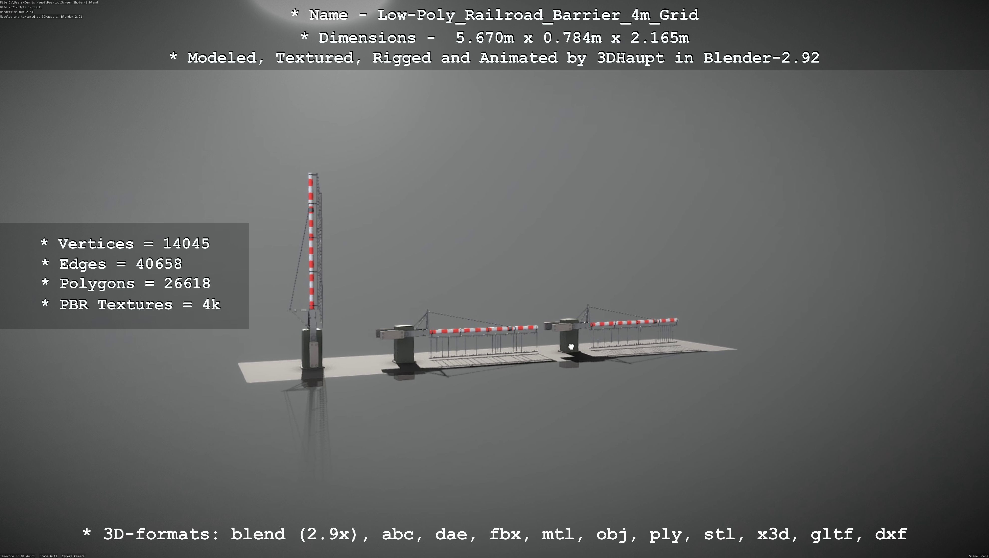 Low-Poly Railroad Barrier 4m with Protective Grid Low-poly 3D model_60