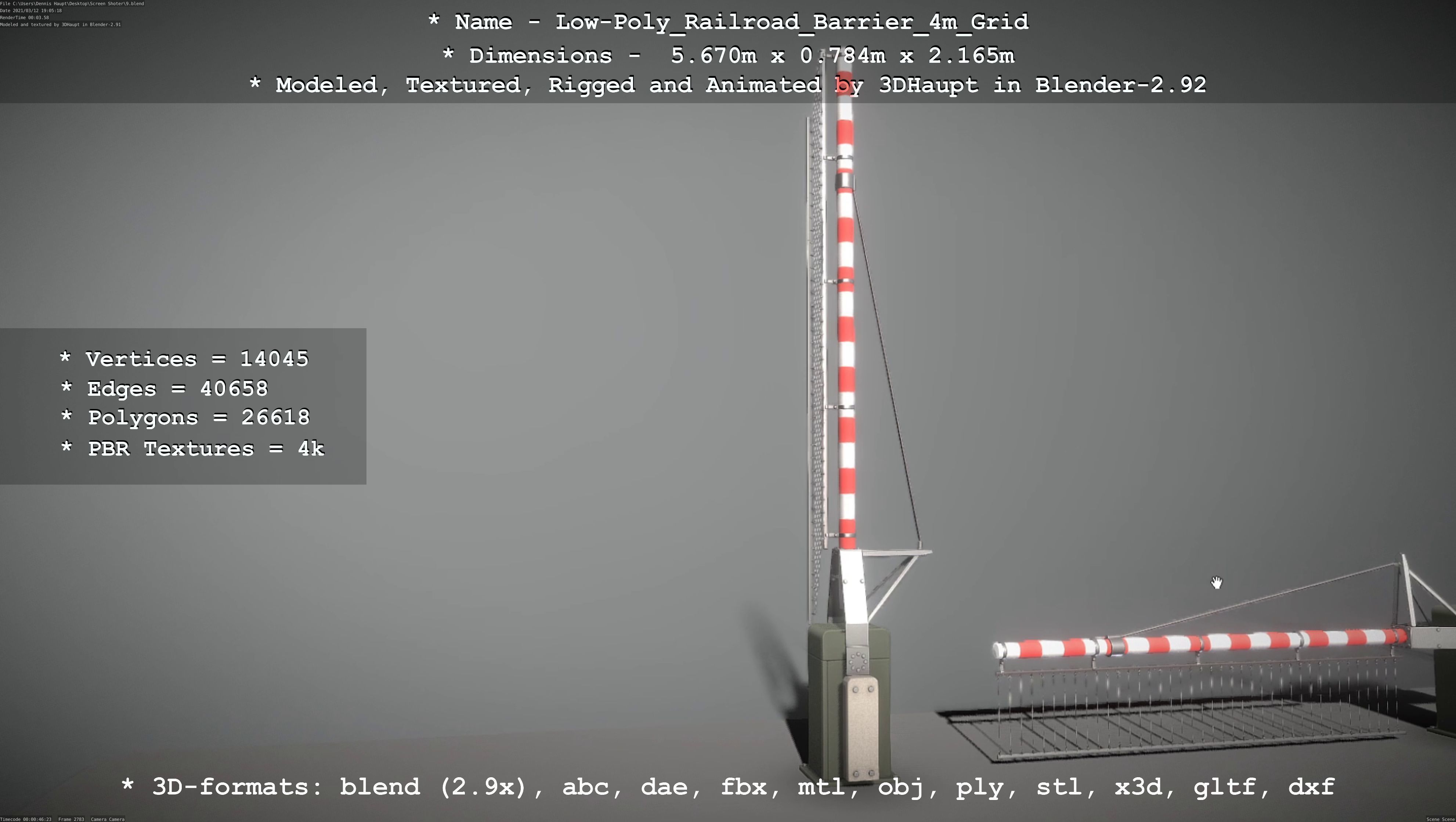 Low-Poly Railroad Barrier 4m with Protective Grid Low-poly 3D model_108