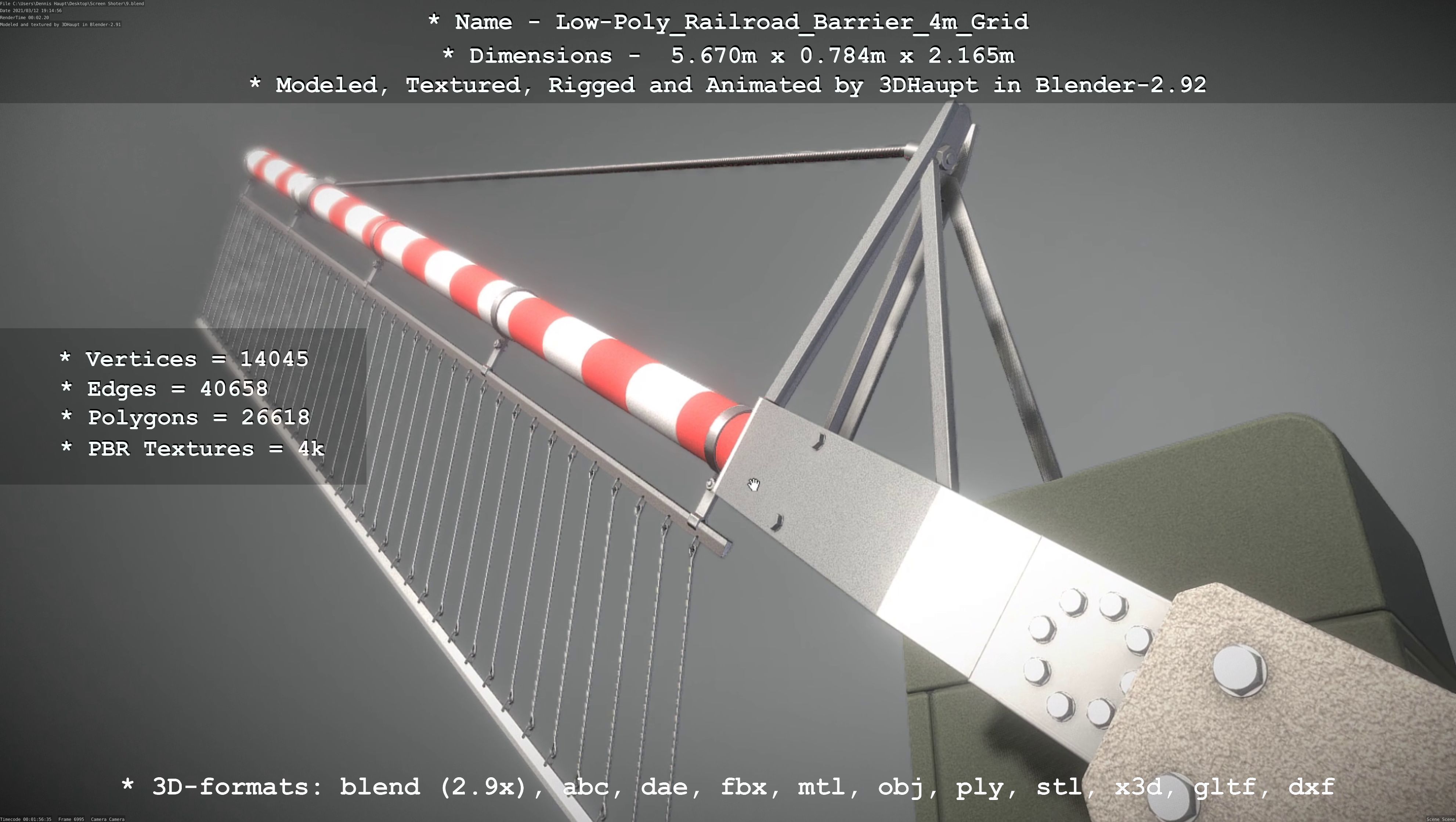Low-Poly Railroad Barrier 4m with Protective Grid Low-poly 3D model_40