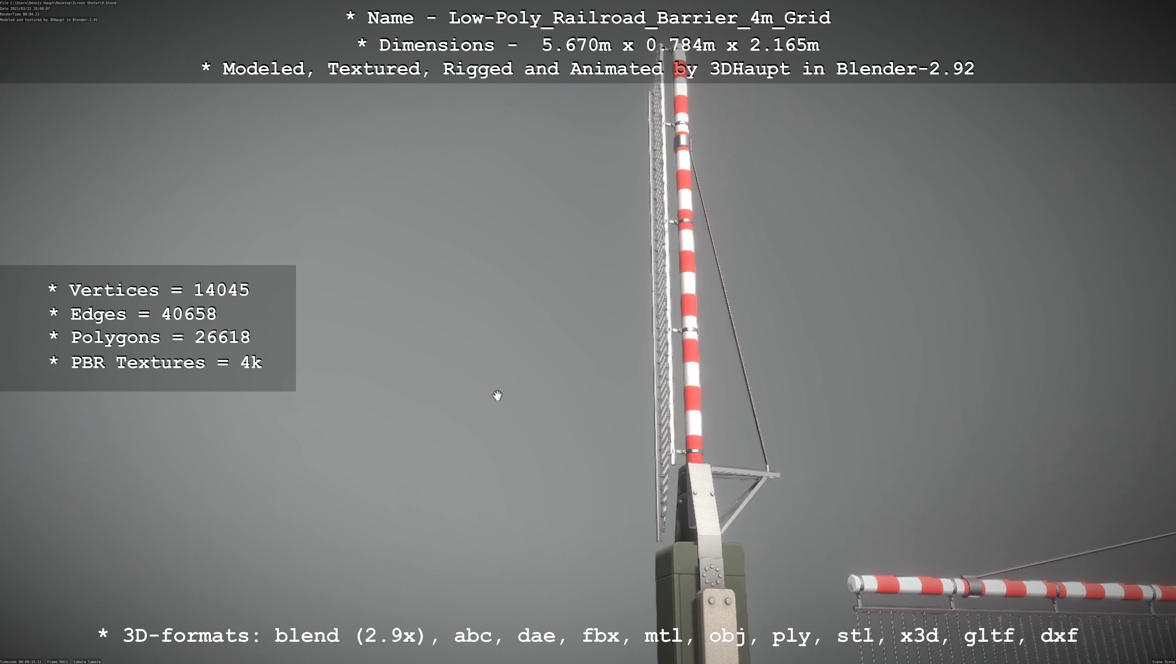 Low-Poly Railroad Barrier 4m with Protective Grid Low-poly 3D model_66