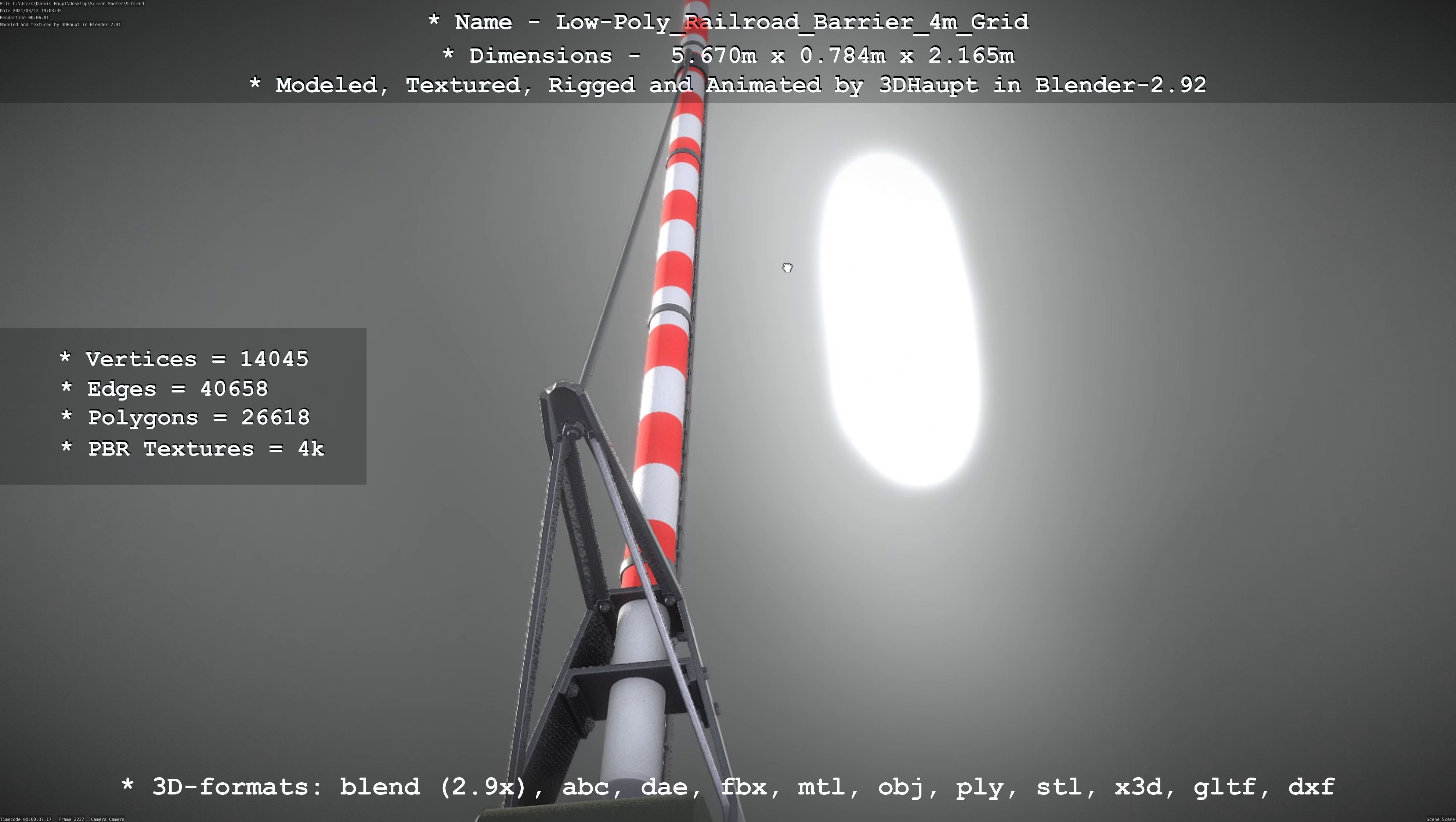 Low-Poly Railroad Barrier 4m with Protective Grid Low-poly 3D model_95