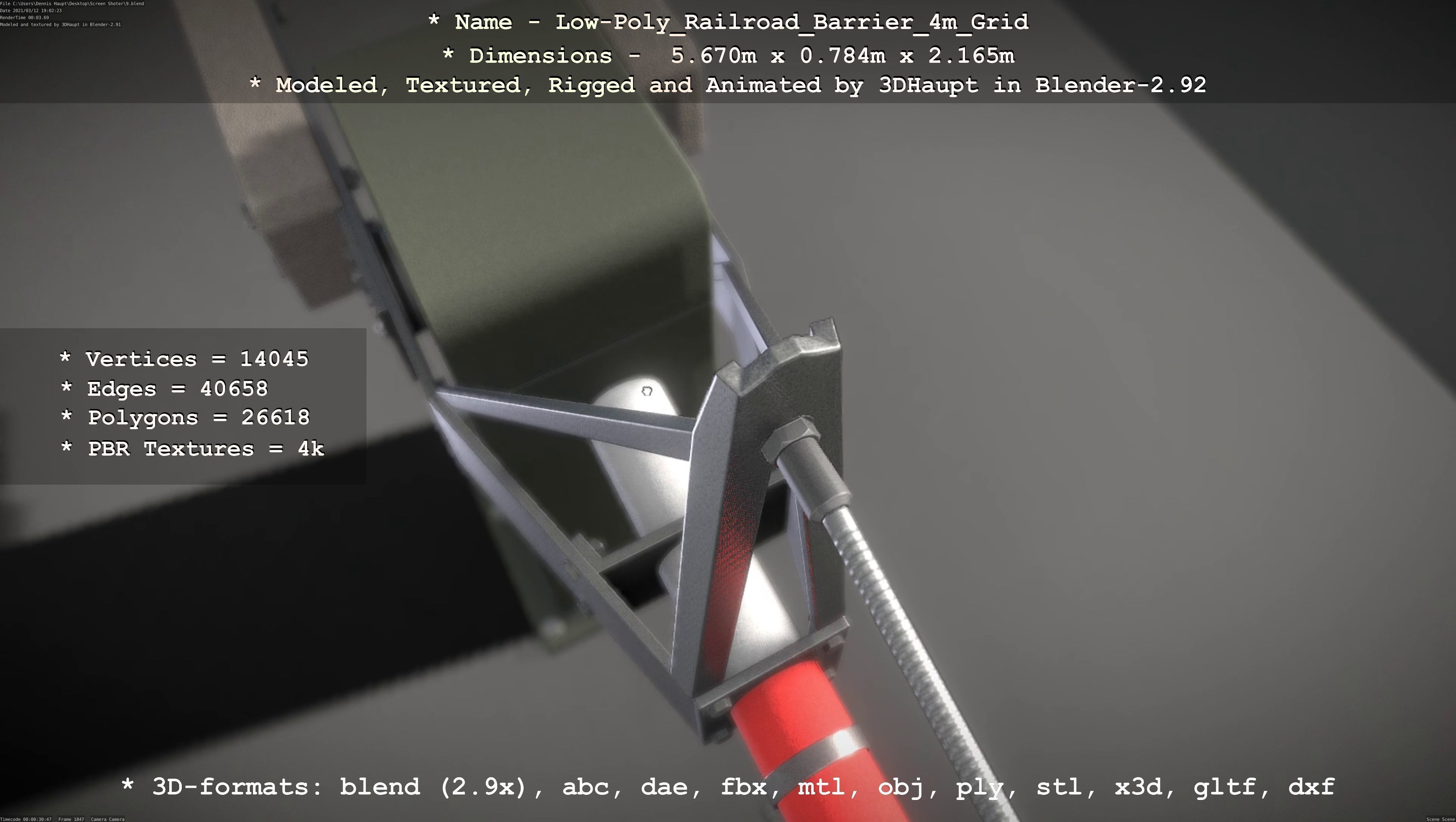 Low-Poly Railroad Barrier 4m with Protective Grid Low-poly 3D model_85