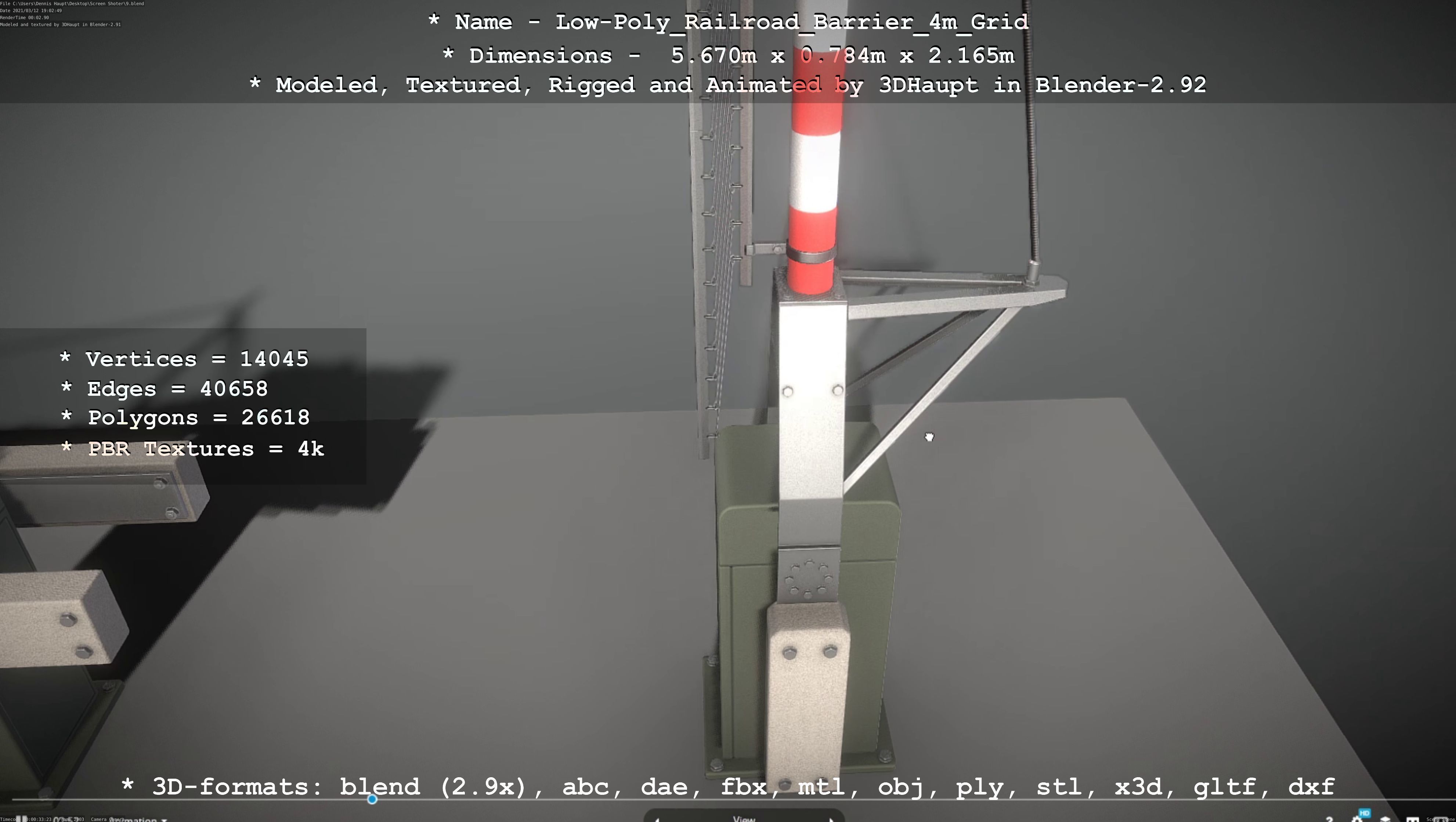 Low-Poly Railroad Barrier 4m with Protective Grid Low-poly 3D model_89