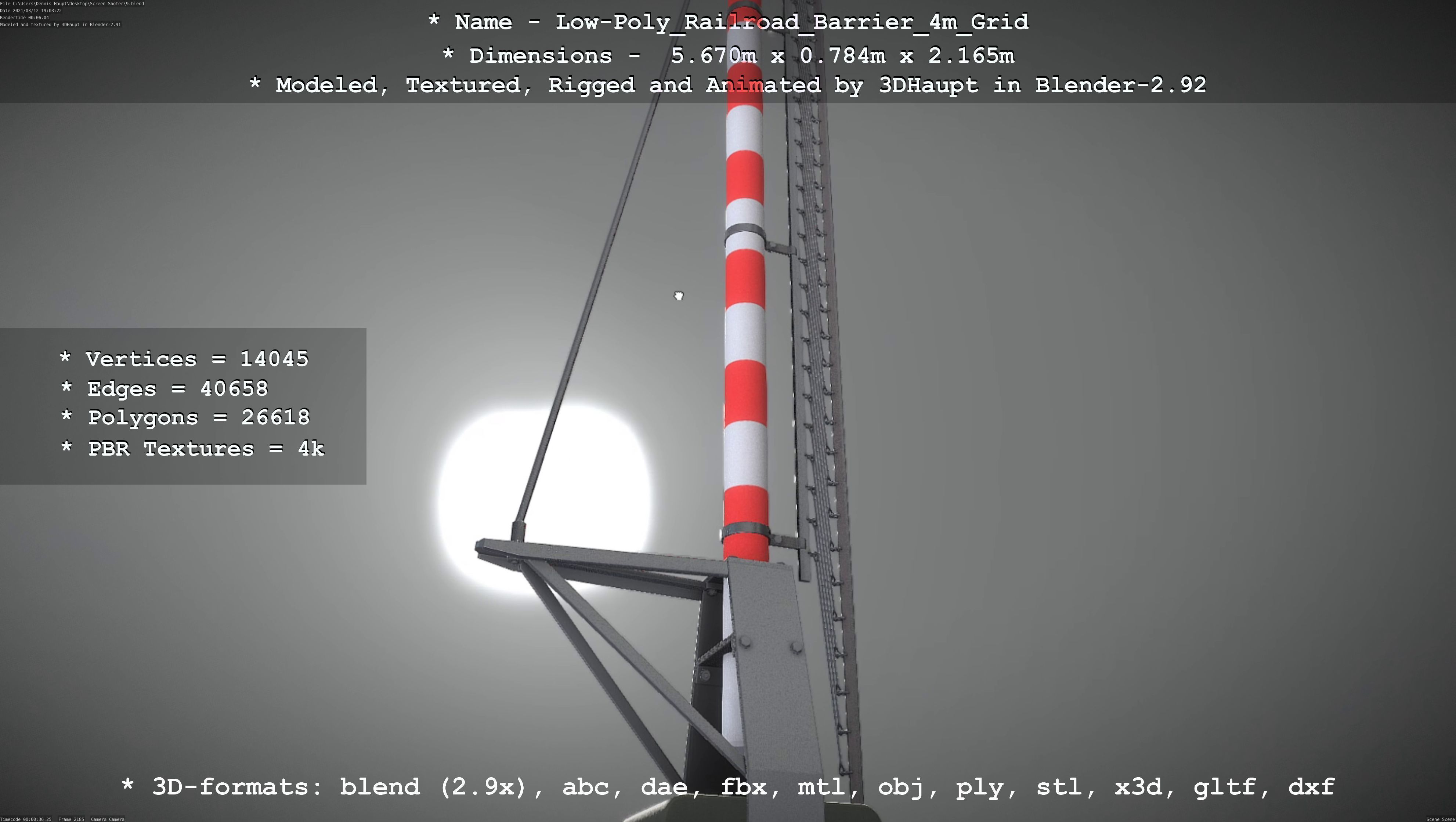 Low-Poly Railroad Barrier 4m with Protective Grid Low-poly 3D model_94