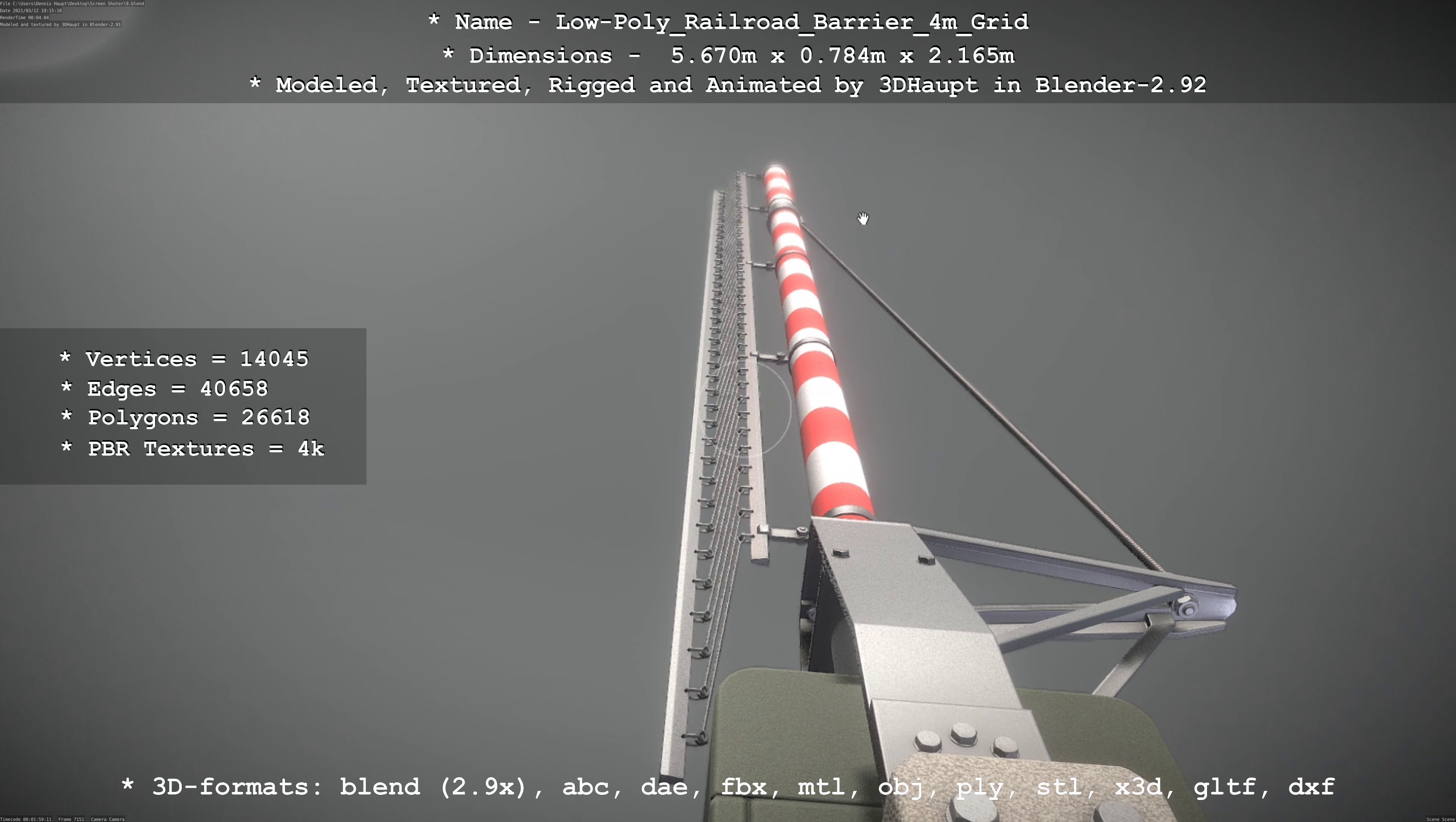 Low-Poly Railroad Barrier 4m with Protective Grid Low-poly 3D model_42