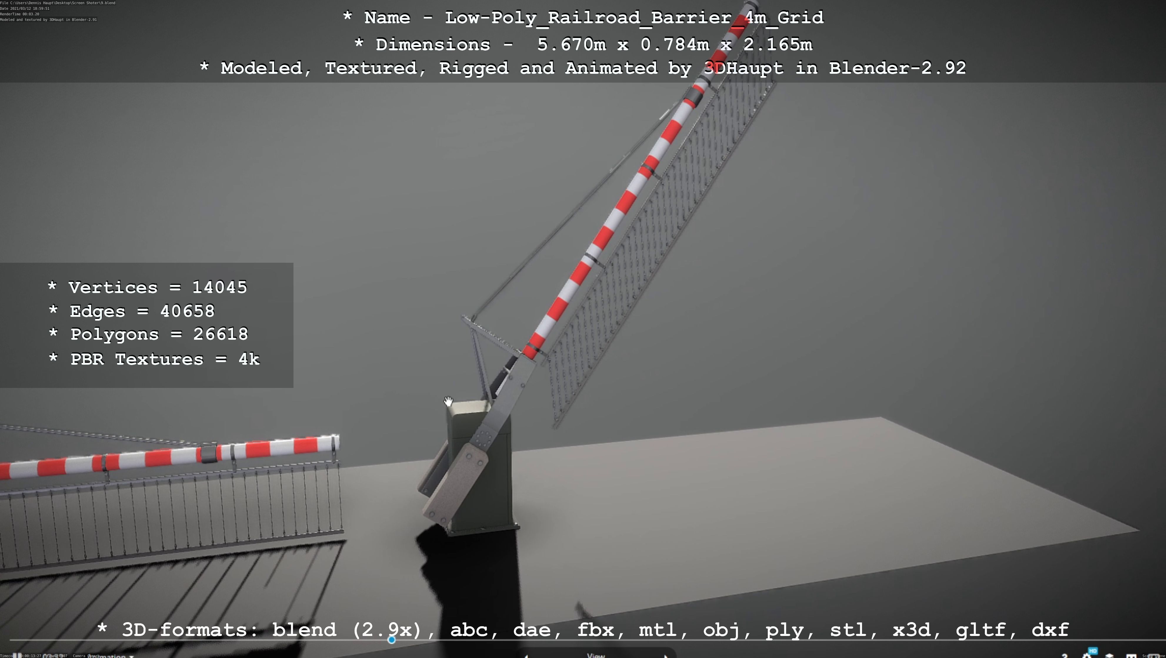 Low-Poly Railroad Barrier 4m with Protective Grid Low-poly 3D model_64