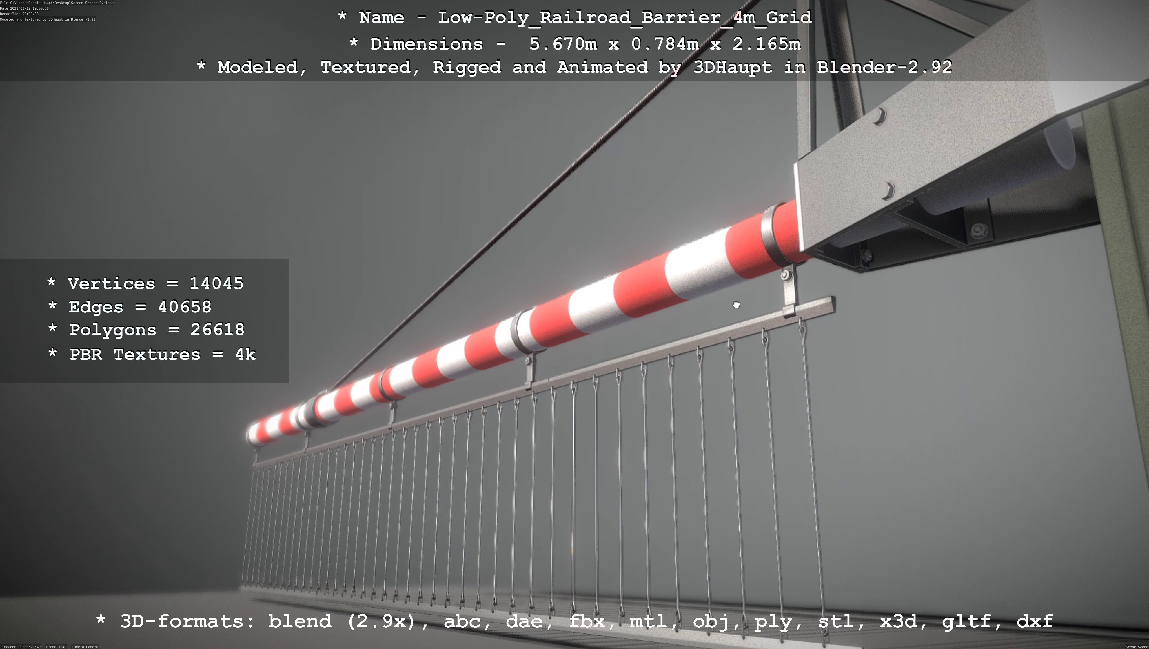 Low-Poly Railroad Barrier 4m with Protective Grid Low-poly 3D model_72