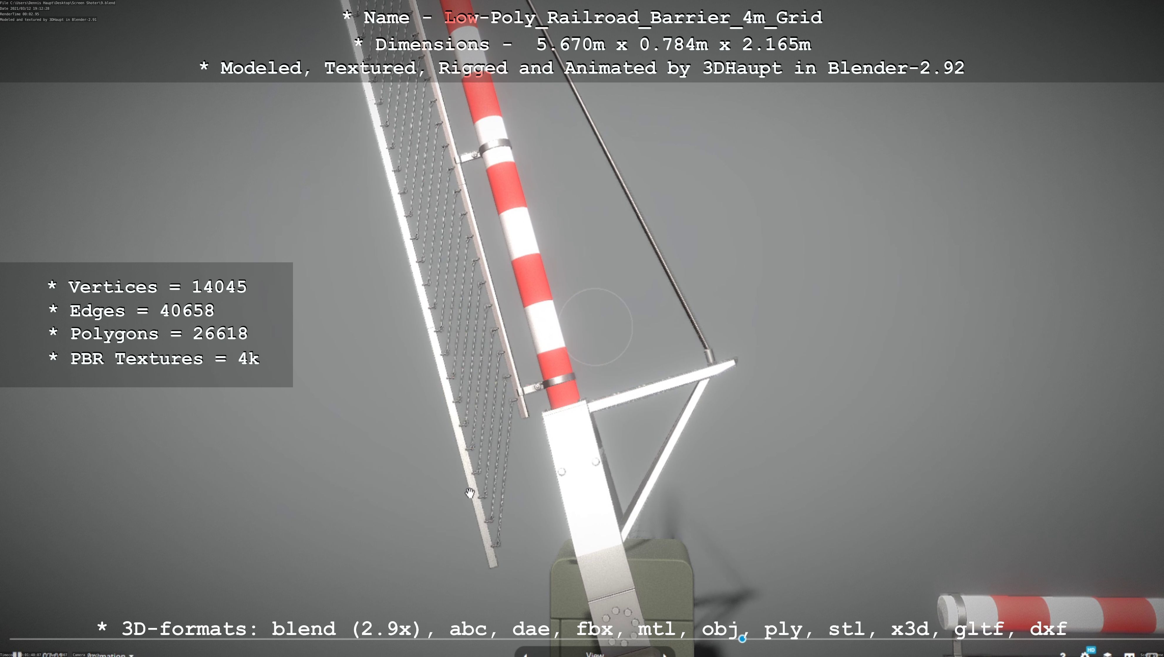 Low-Poly Railroad Barrier 4m with Protective Grid Low-poly 3D model_113