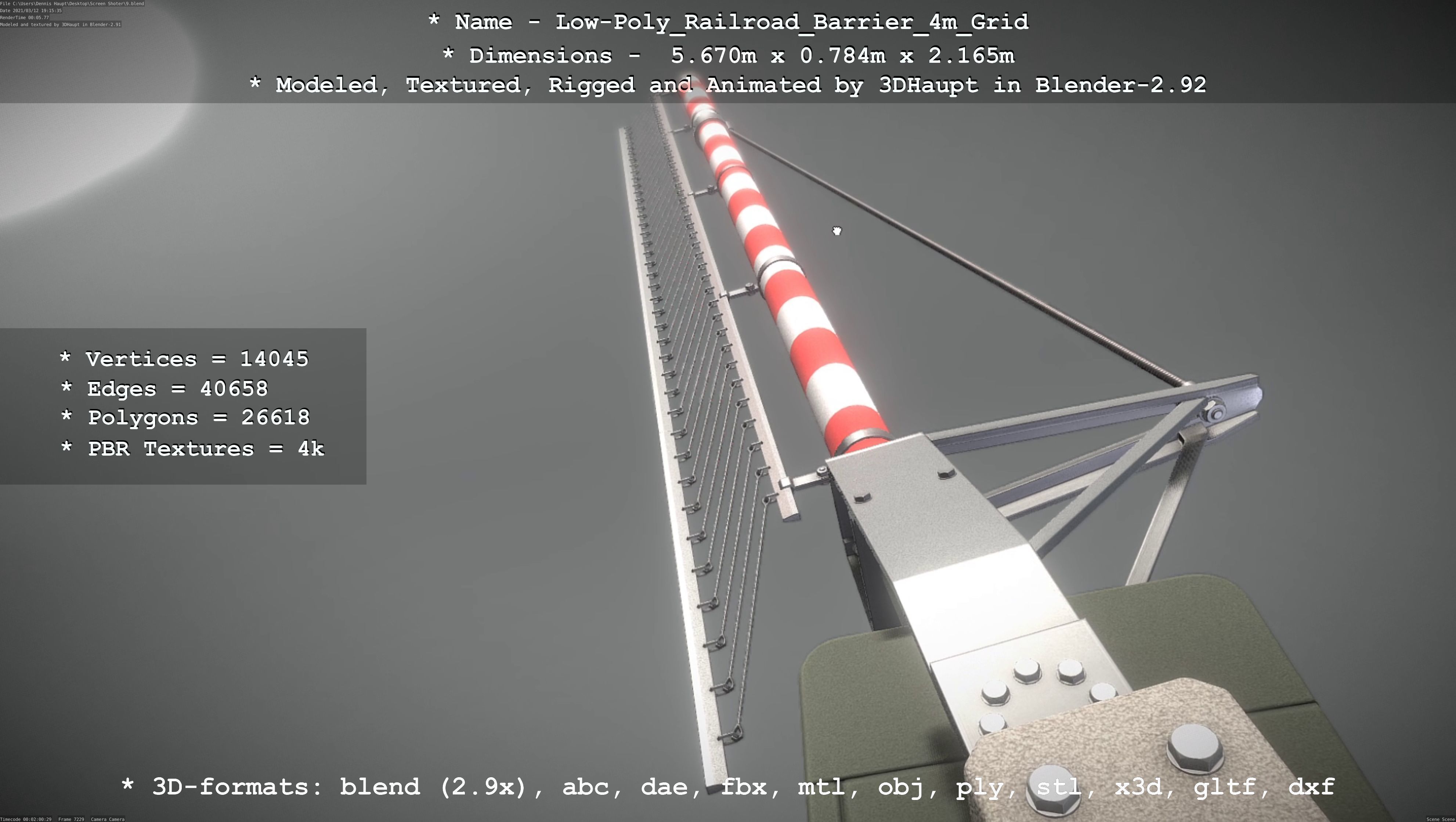 Low-Poly Railroad Barrier 4m with Protective Grid Low-poly 3D model_45