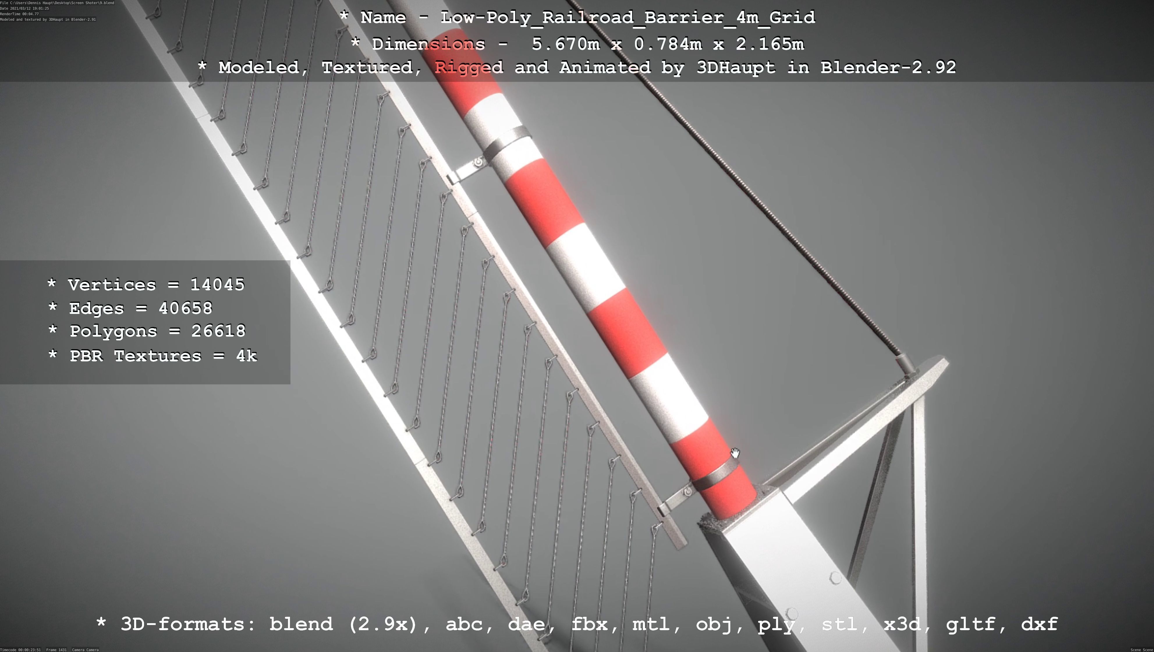 Low-Poly Railroad Barrier 4m with Protective Grid Low-poly 3D model_76