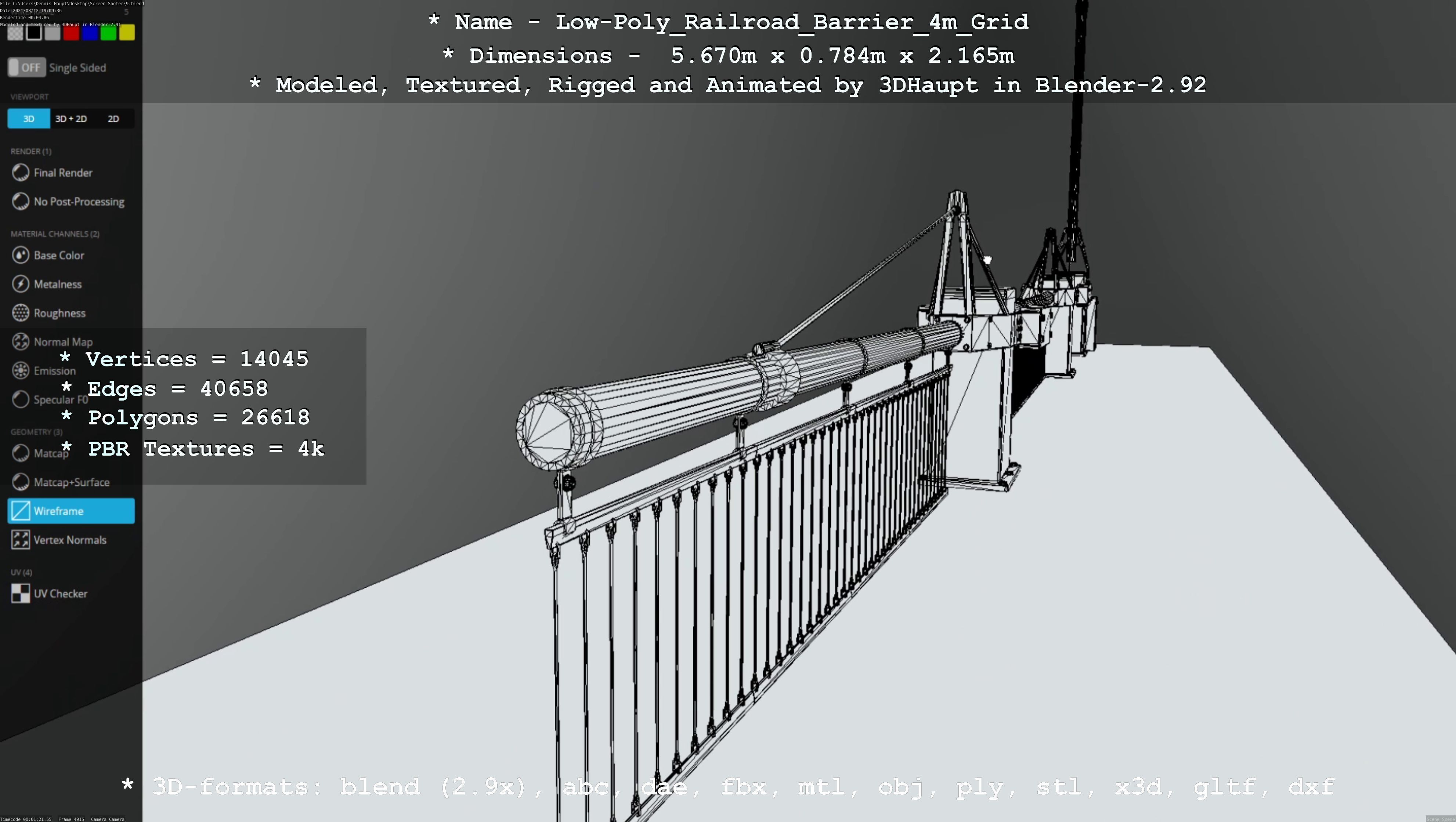 Low-Poly Railroad Barrier 4m with Protective Grid Low-poly 3D model_26