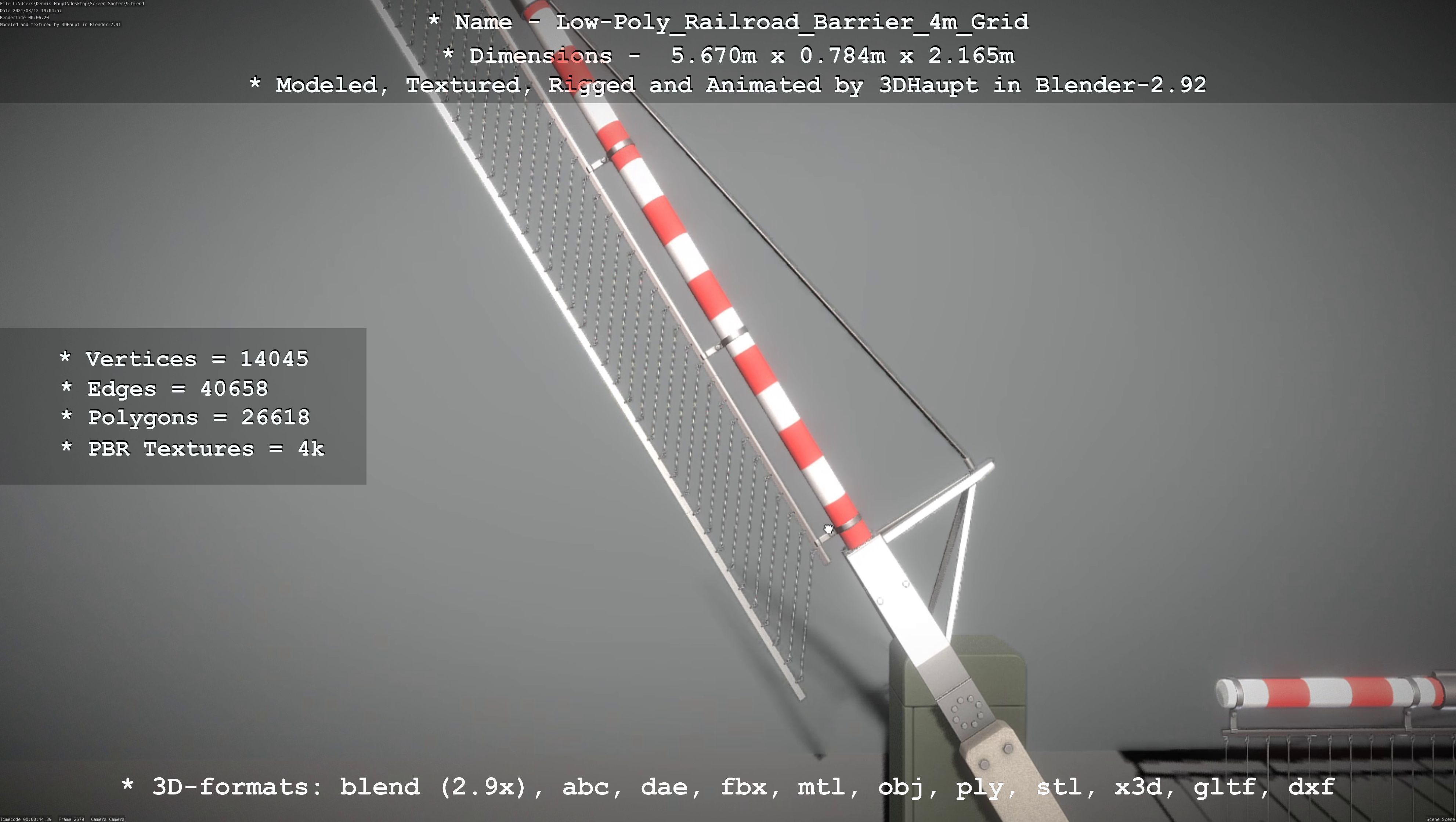Low-Poly Railroad Barrier 4m with Protective Grid Low-poly 3D model_106