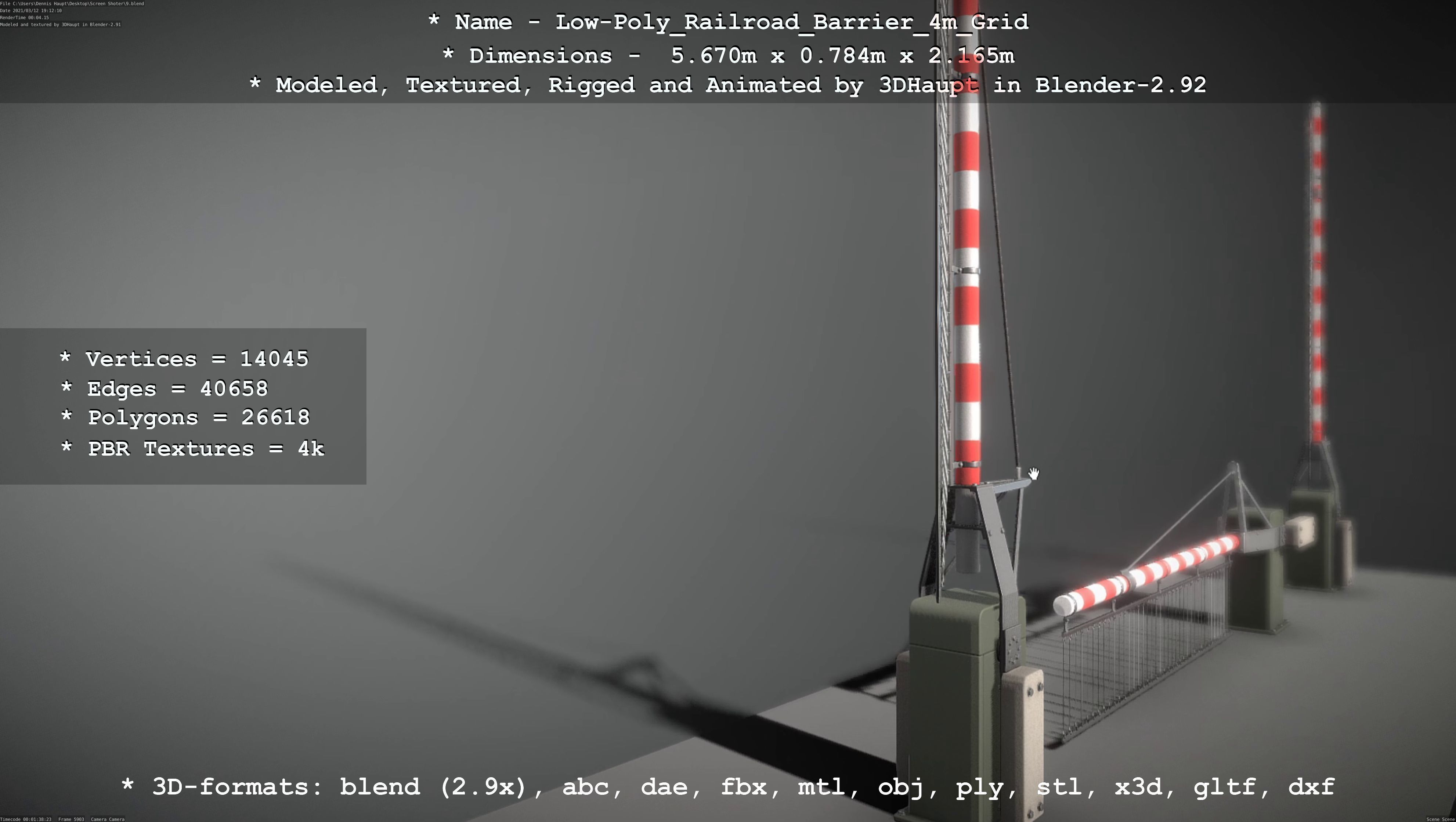 Low-Poly Railroad Barrier 4m with Protective Grid Low-poly 3D model_111