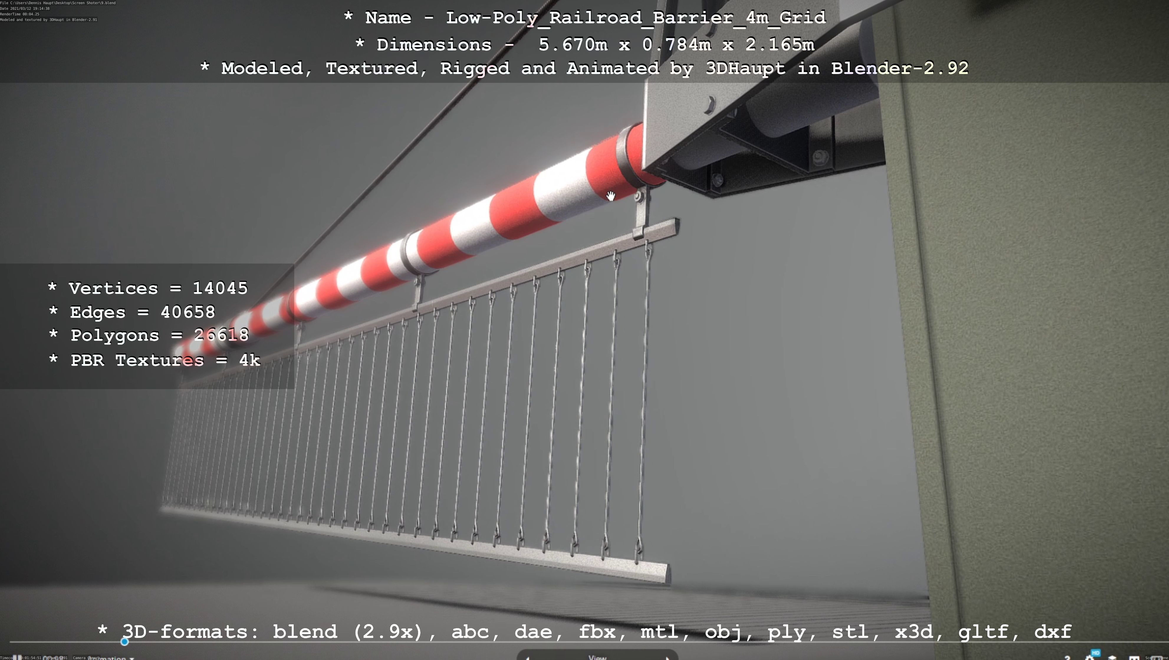 Low-Poly Railroad Barrier 4m with Protective Grid Low-poly 3D model_37