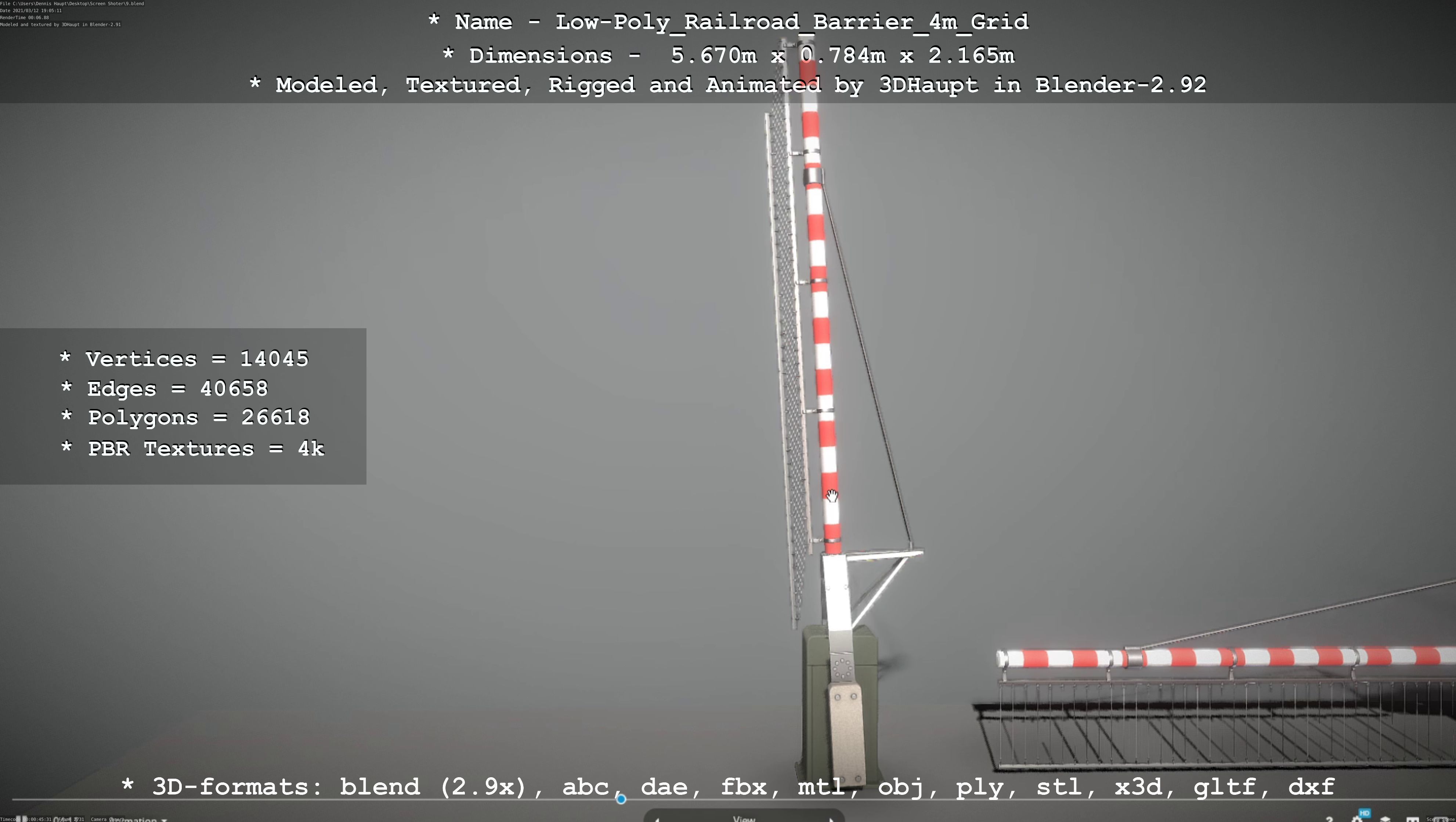 Low-Poly Railroad Barrier 4m with Protective Grid Low-poly 3D model_107