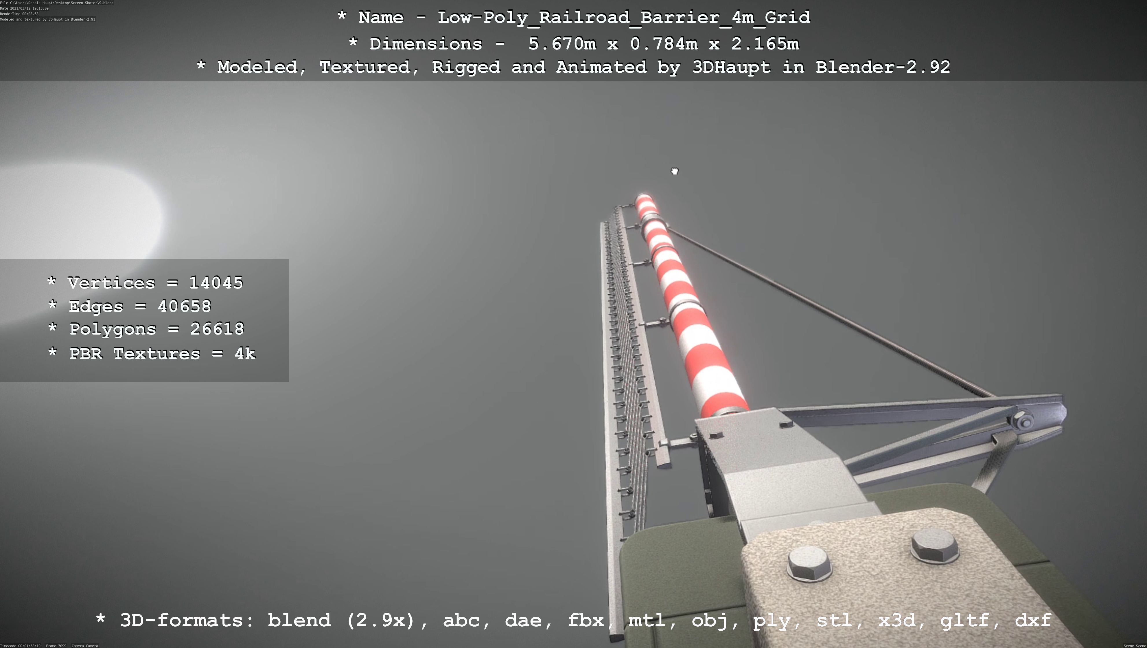 Low-Poly Railroad Barrier 4m with Protective Grid Low-poly 3D model_41