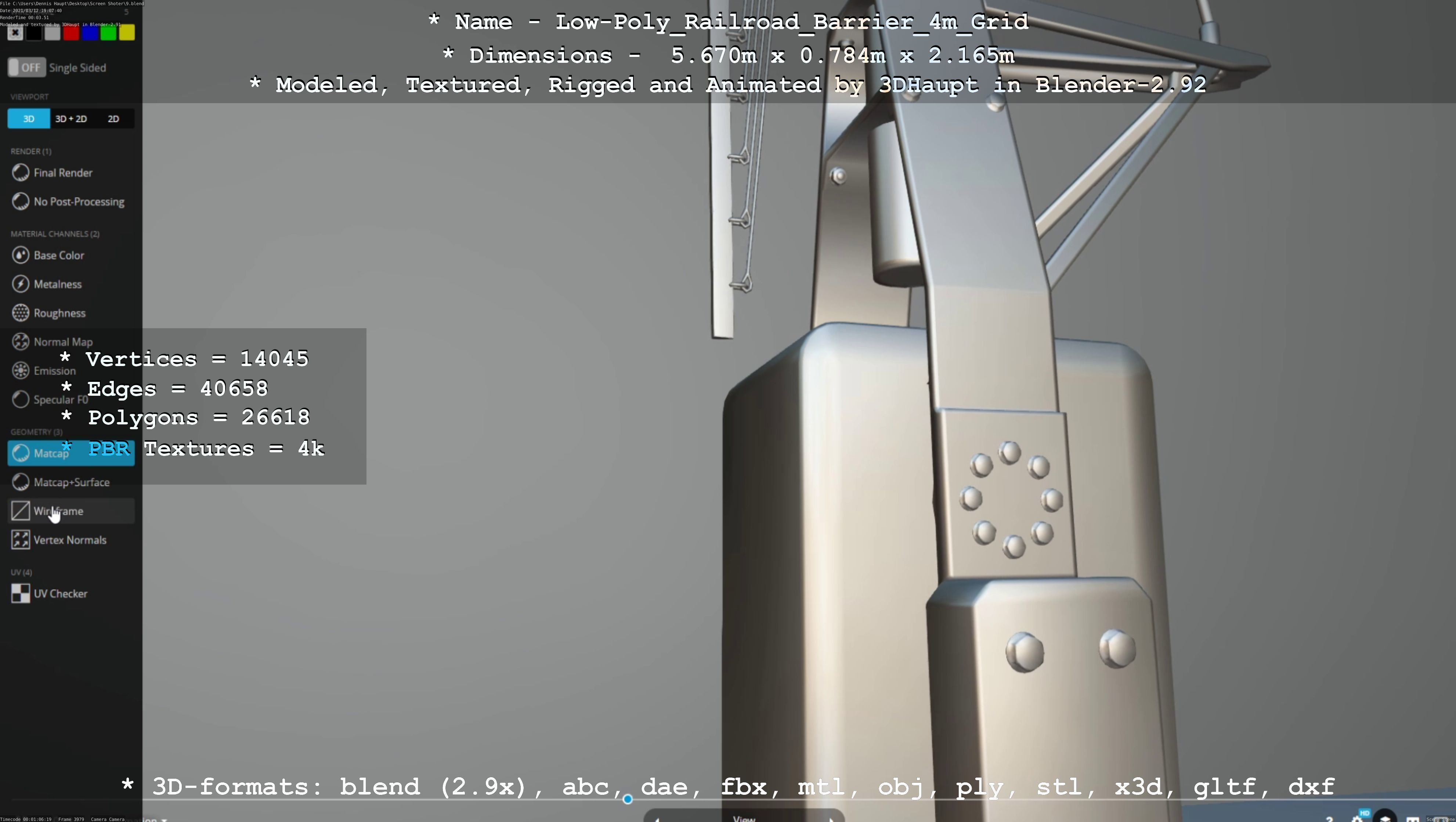 Low-Poly Railroad Barrier 4m with Protective Grid Low-poly 3D model_20
