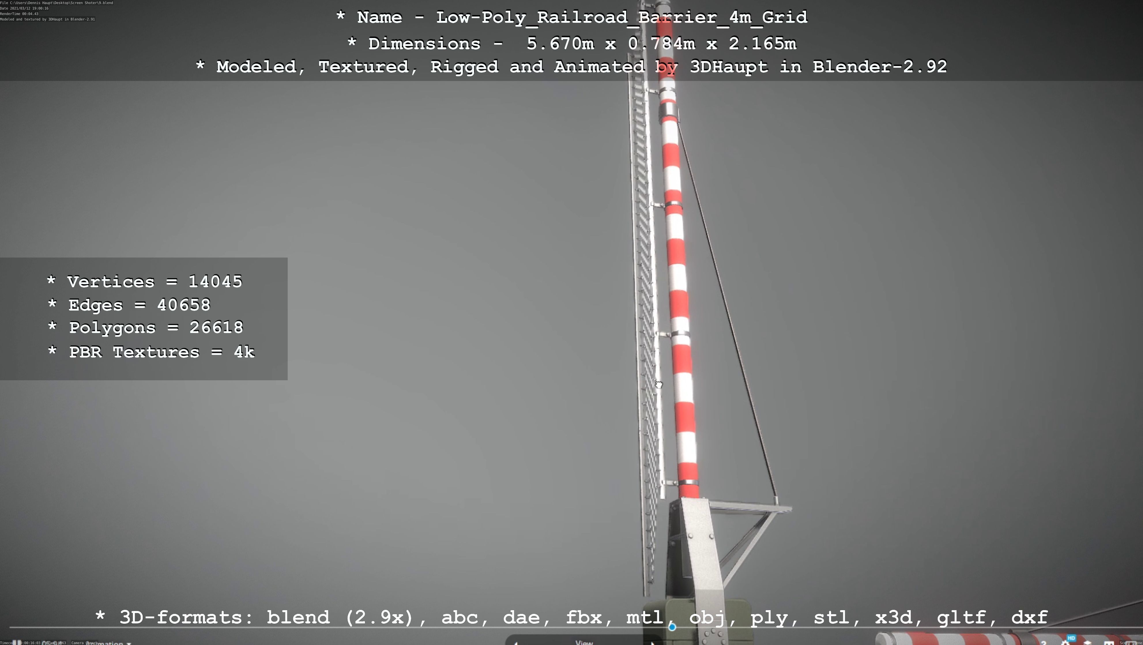 Low-Poly Railroad Barrier 4m with Protective Grid Low-poly 3D model_67