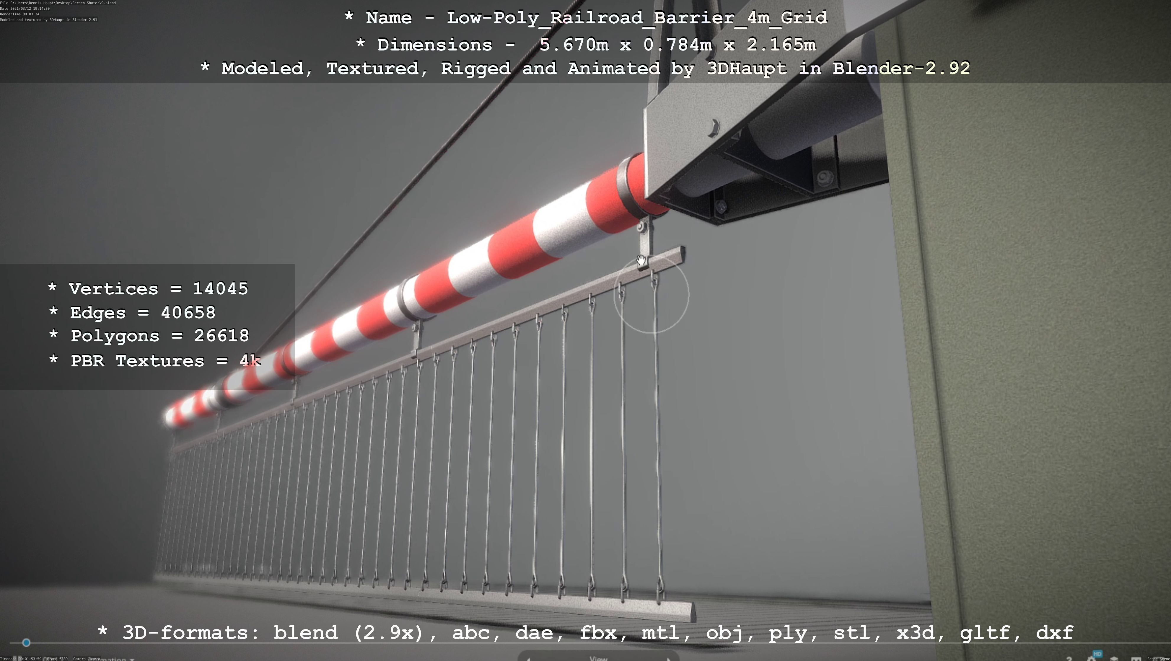 Low-Poly Railroad Barrier 4m with Protective Grid Low-poly 3D model_36