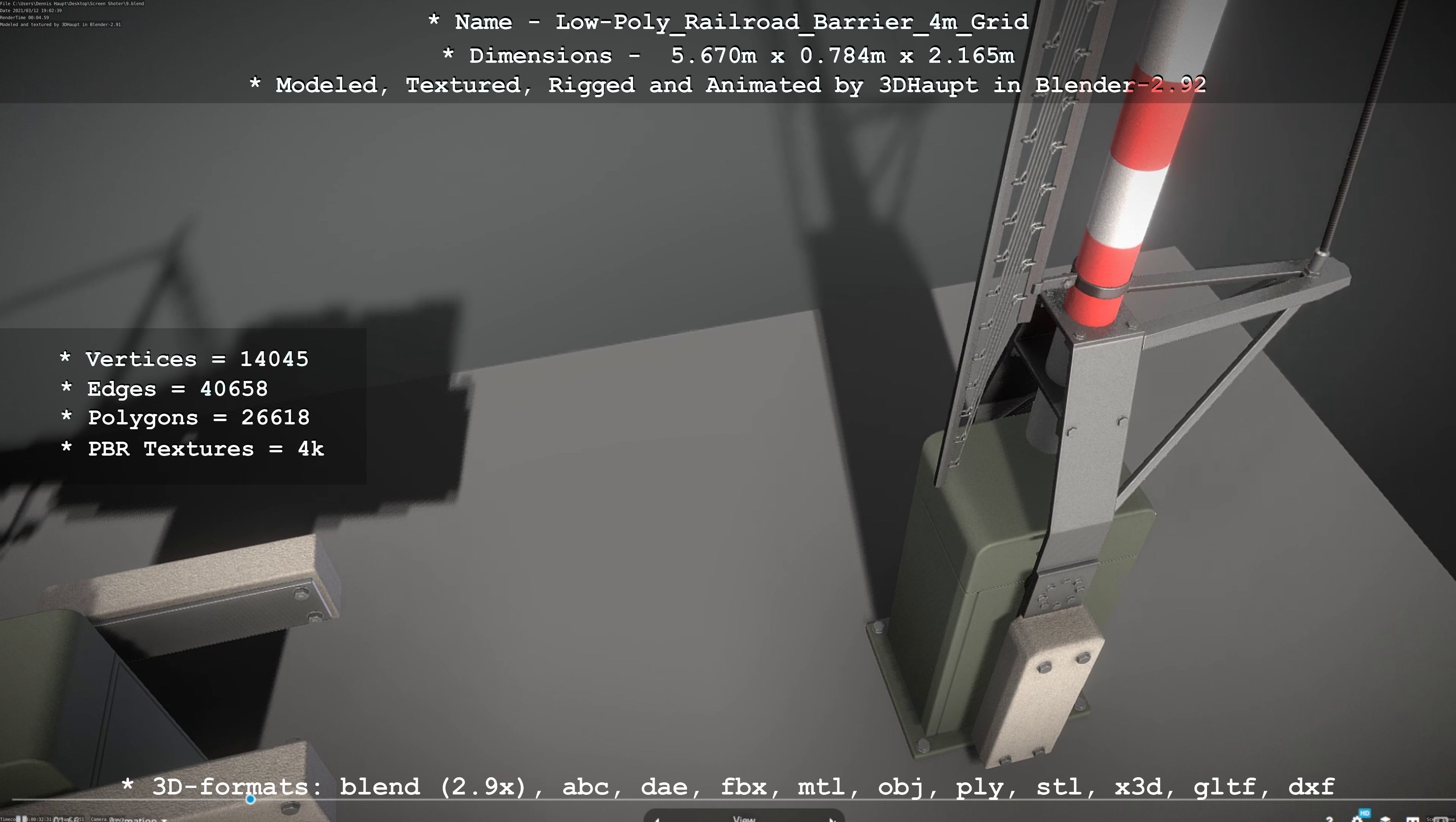 Low-Poly Railroad Barrier 4m with Protective Grid Low-poly 3D model_87