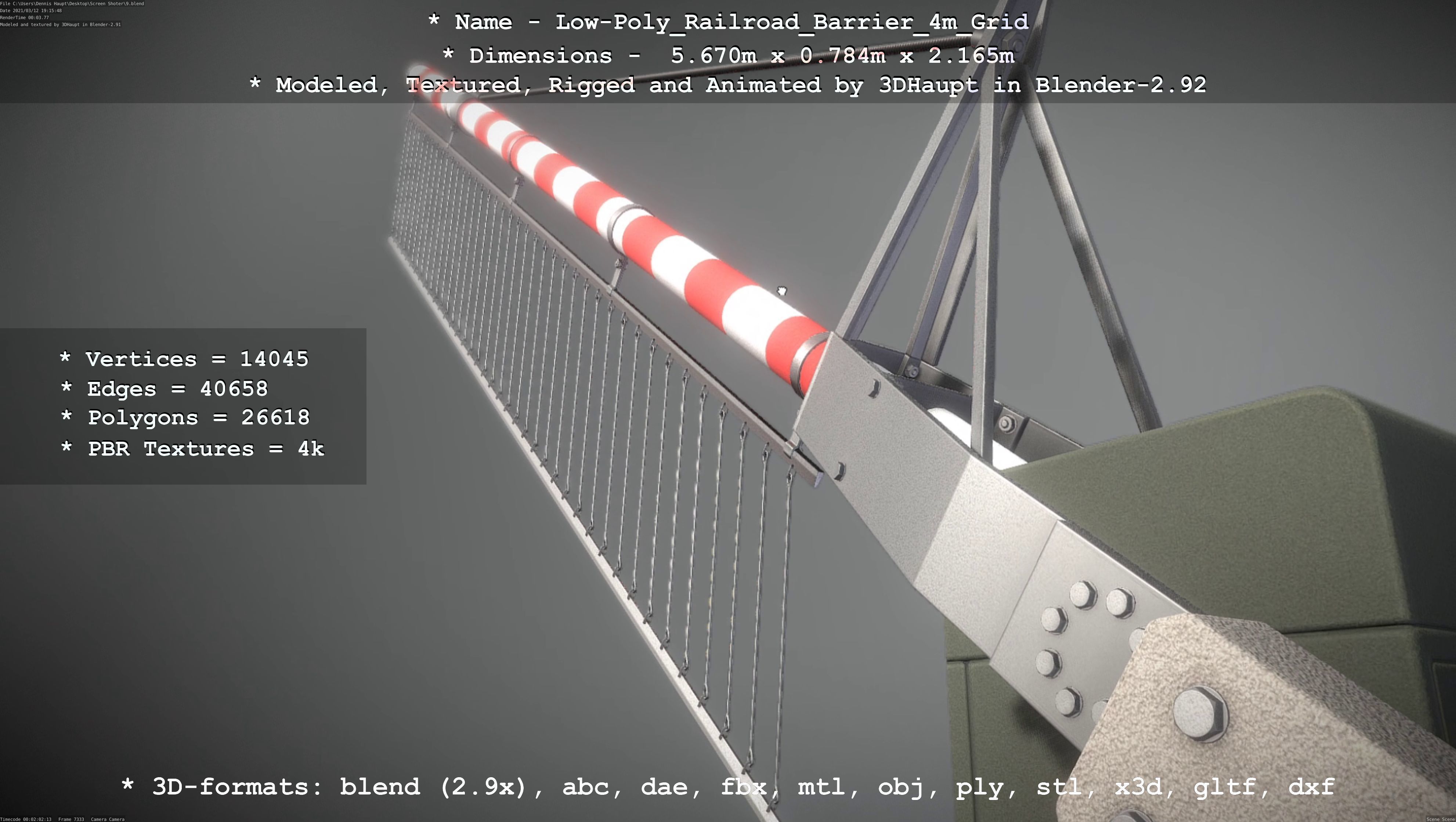 Low-Poly Railroad Barrier 4m with Protective Grid Low-poly 3D model_47