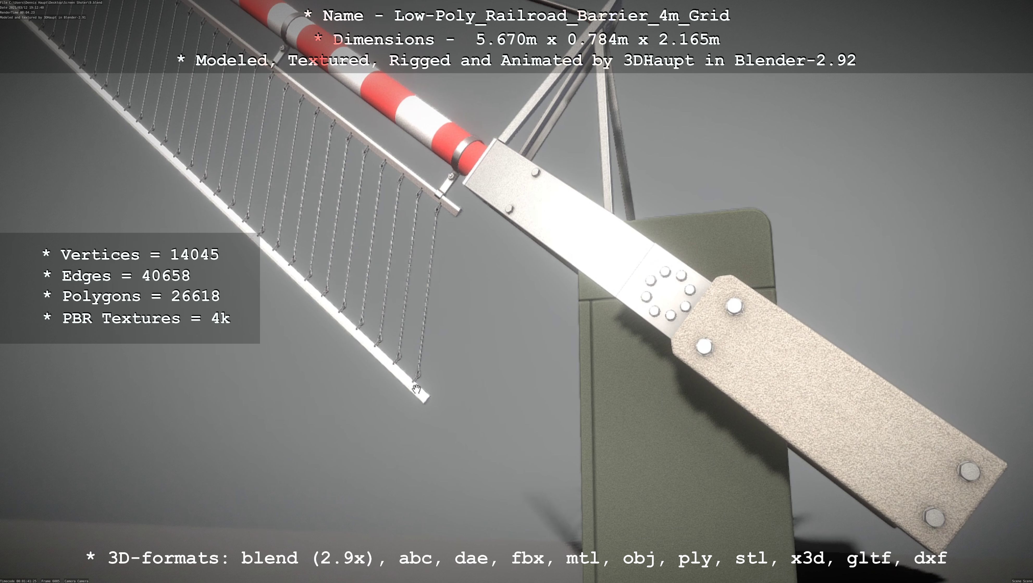 Low-Poly Railroad Barrier 4m with Protective Grid Low-poly 3D model_32