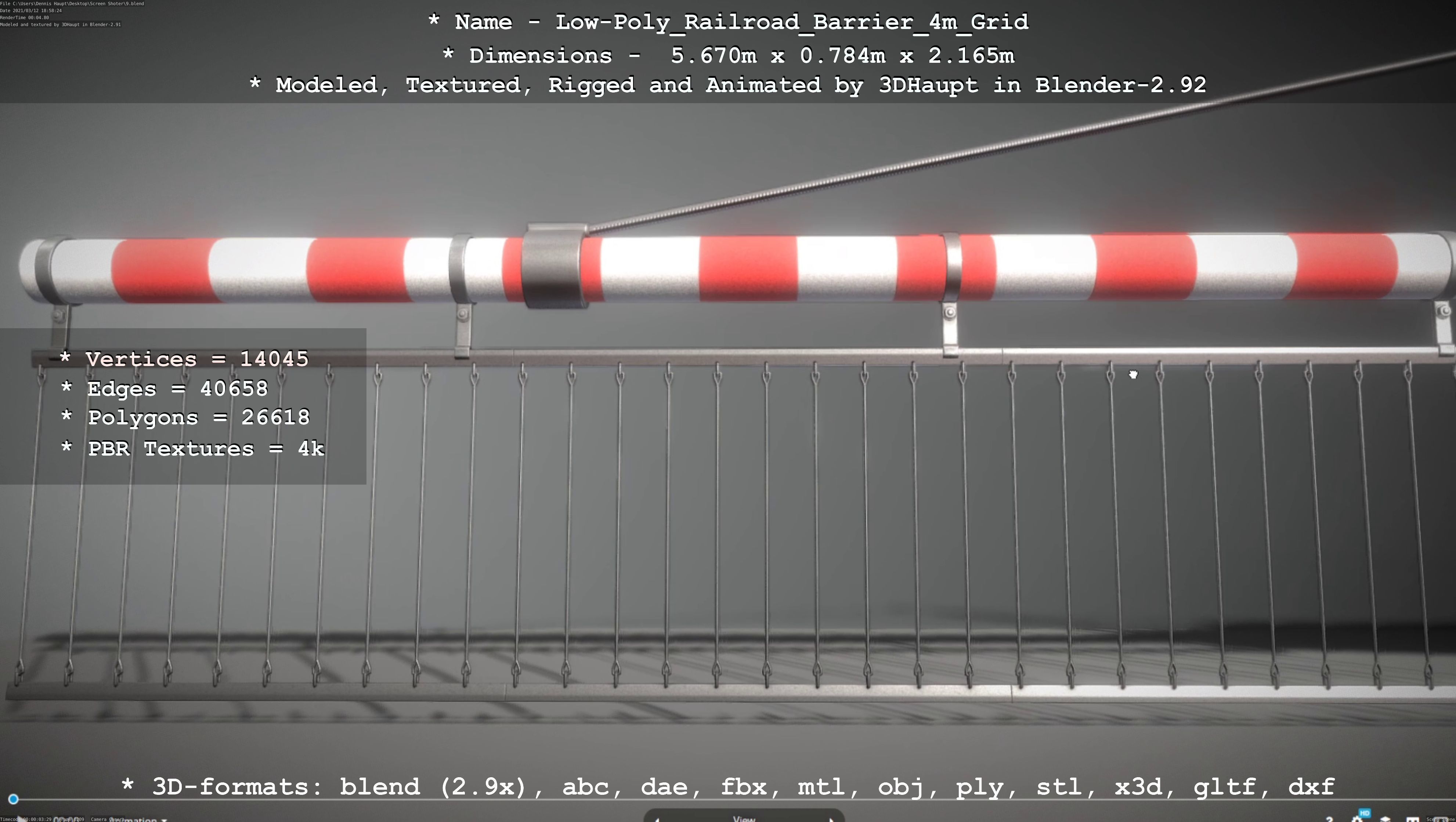 Low-Poly Railroad Barrier 4m with Protective Grid Low-poly 3D model_53