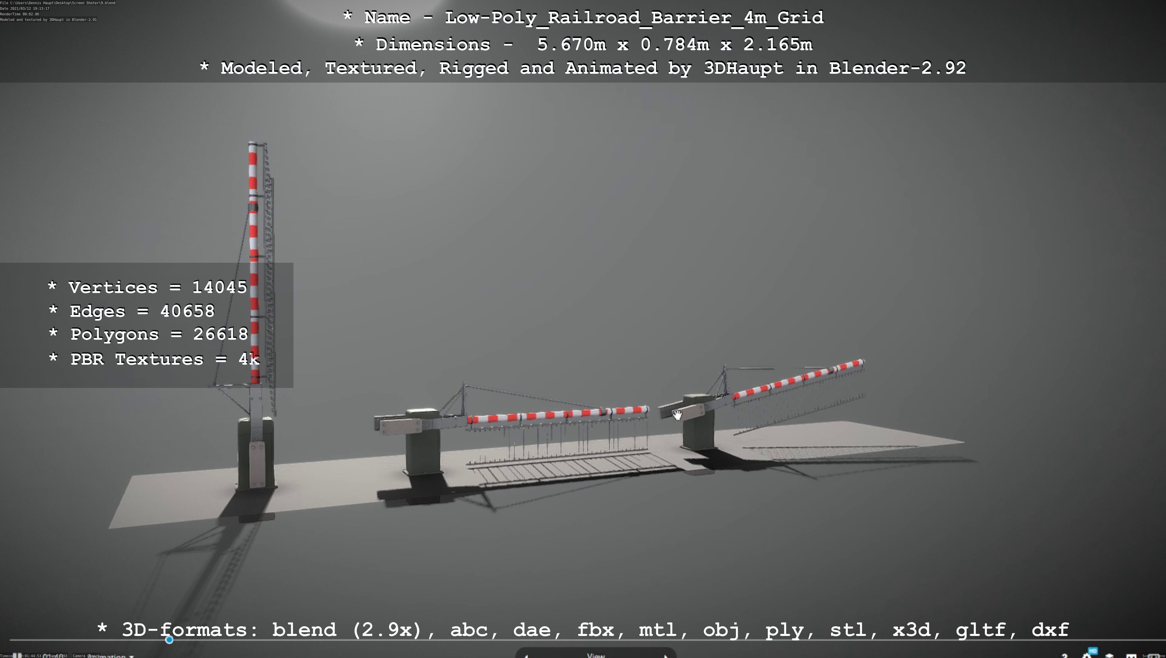 Low-Poly Railroad Barrier 4m with Protective Grid Low-poly 3D model_71