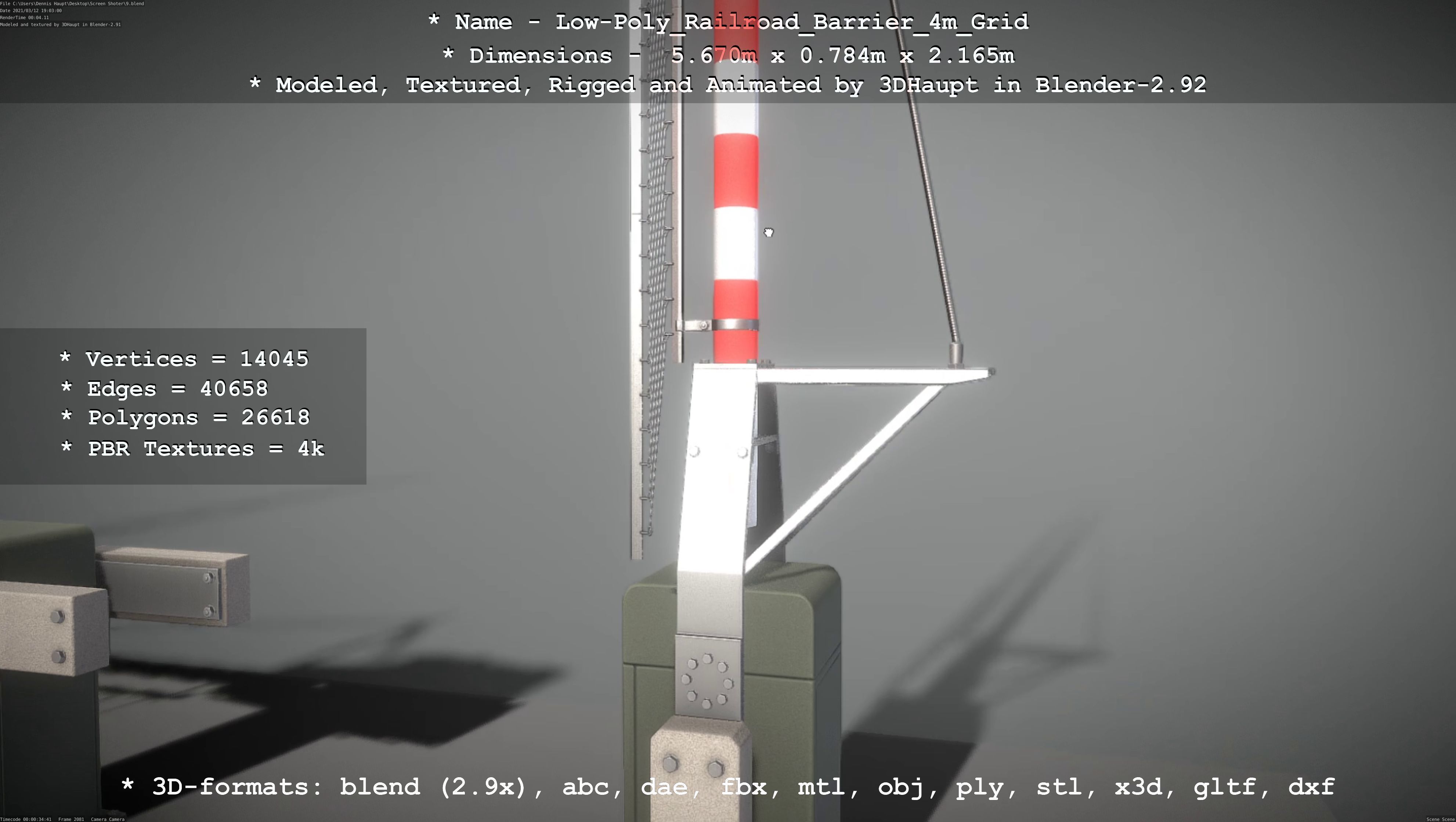 Low-Poly Railroad Barrier 4m with Protective Grid Low-poly 3D model_91