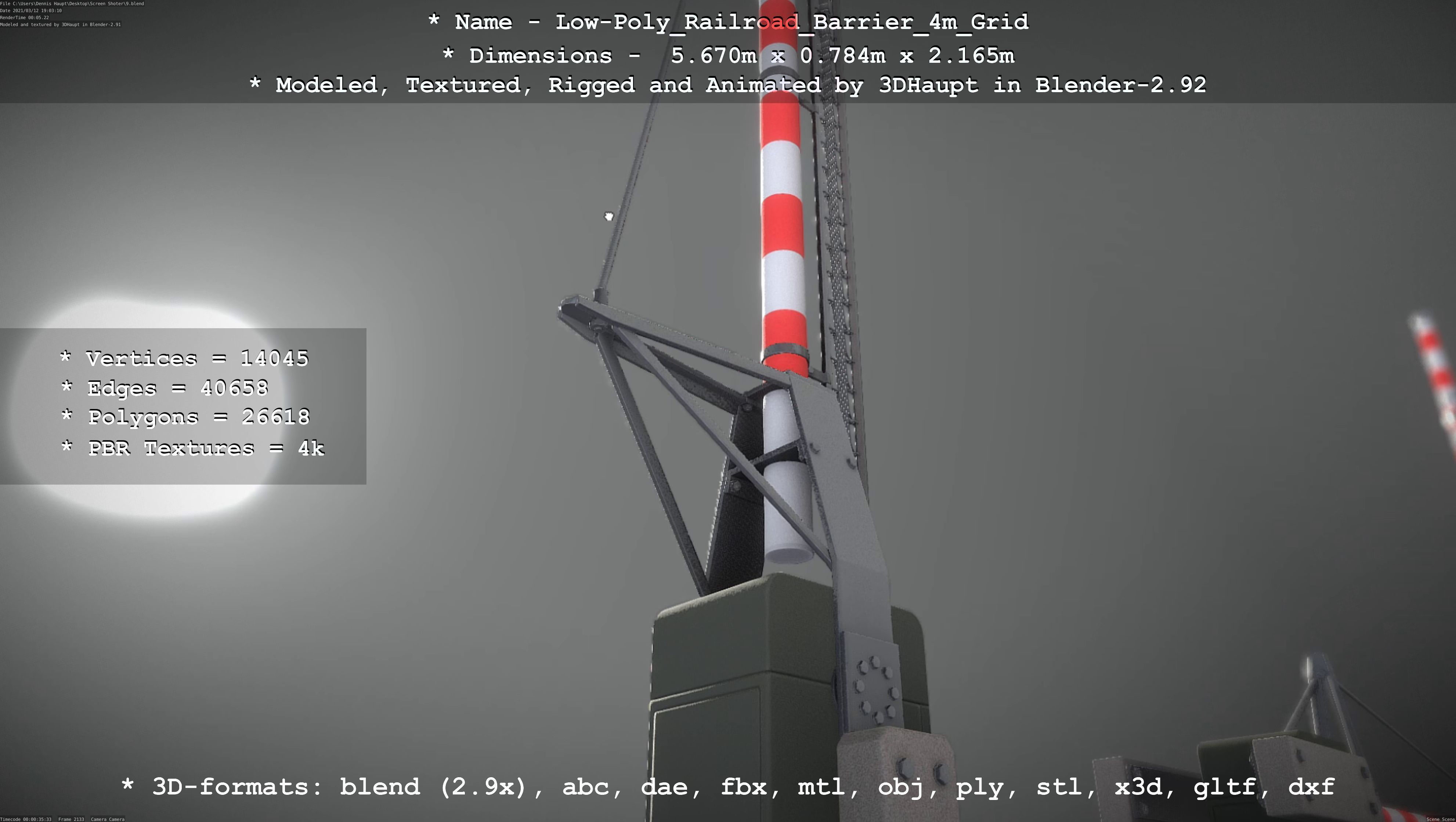 Low-Poly Railroad Barrier 4m with Protective Grid Low-poly 3D model_92