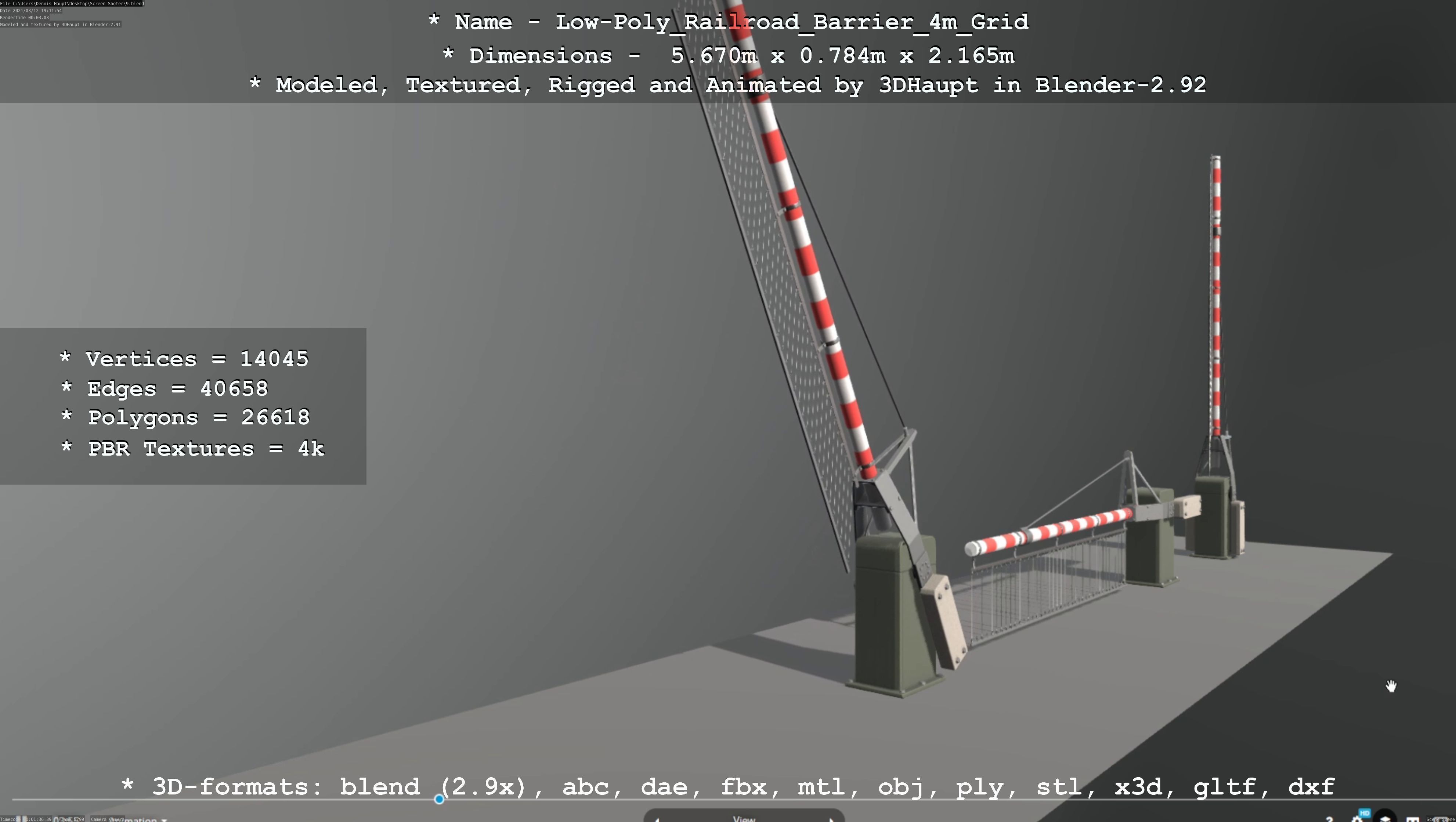 Low-Poly Railroad Barrier 4m with Protective Grid Low-poly 3D model_109