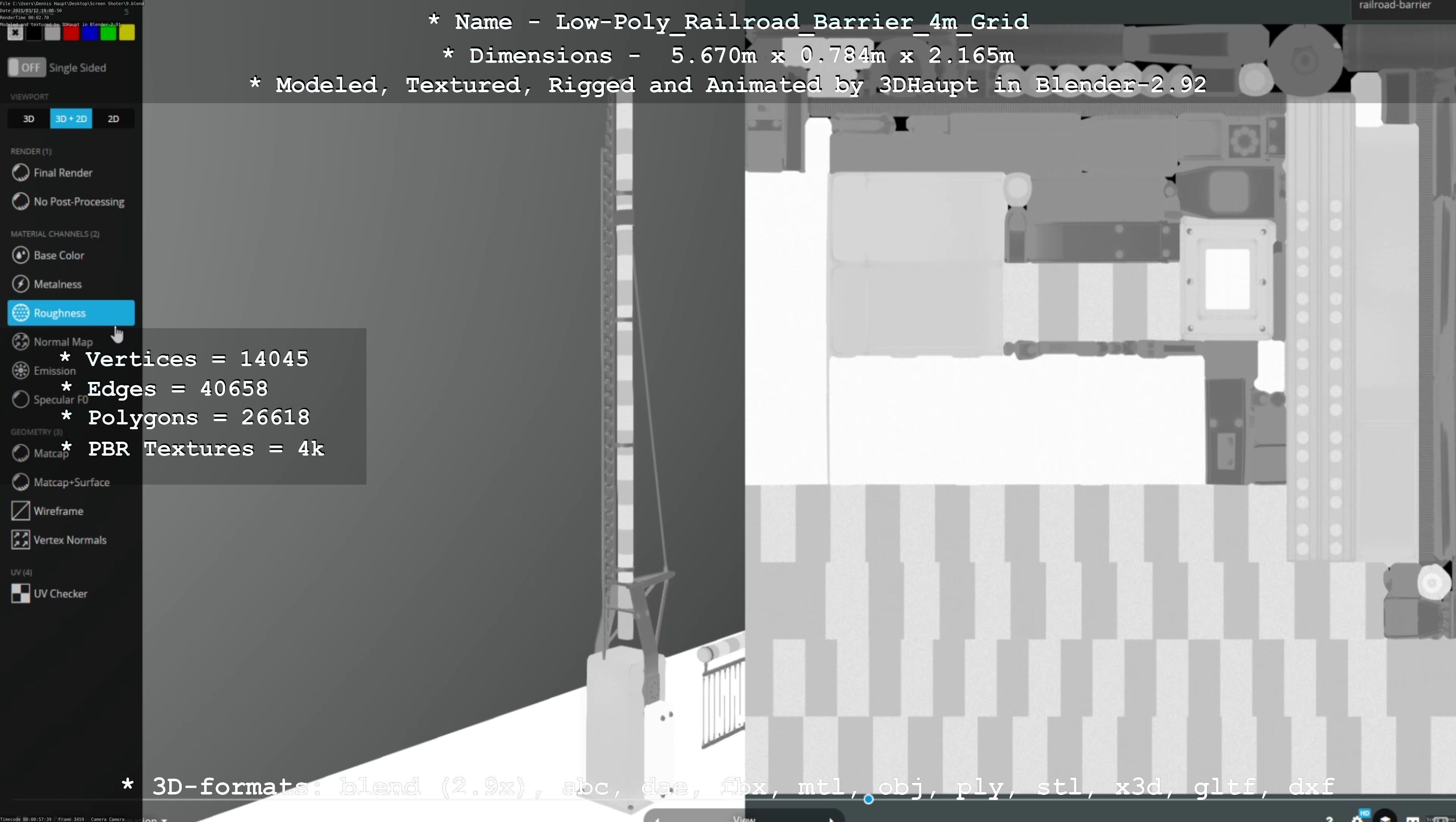 Low-Poly Railroad Barrier 4m with Protective Grid Low-poly 3D model_18
