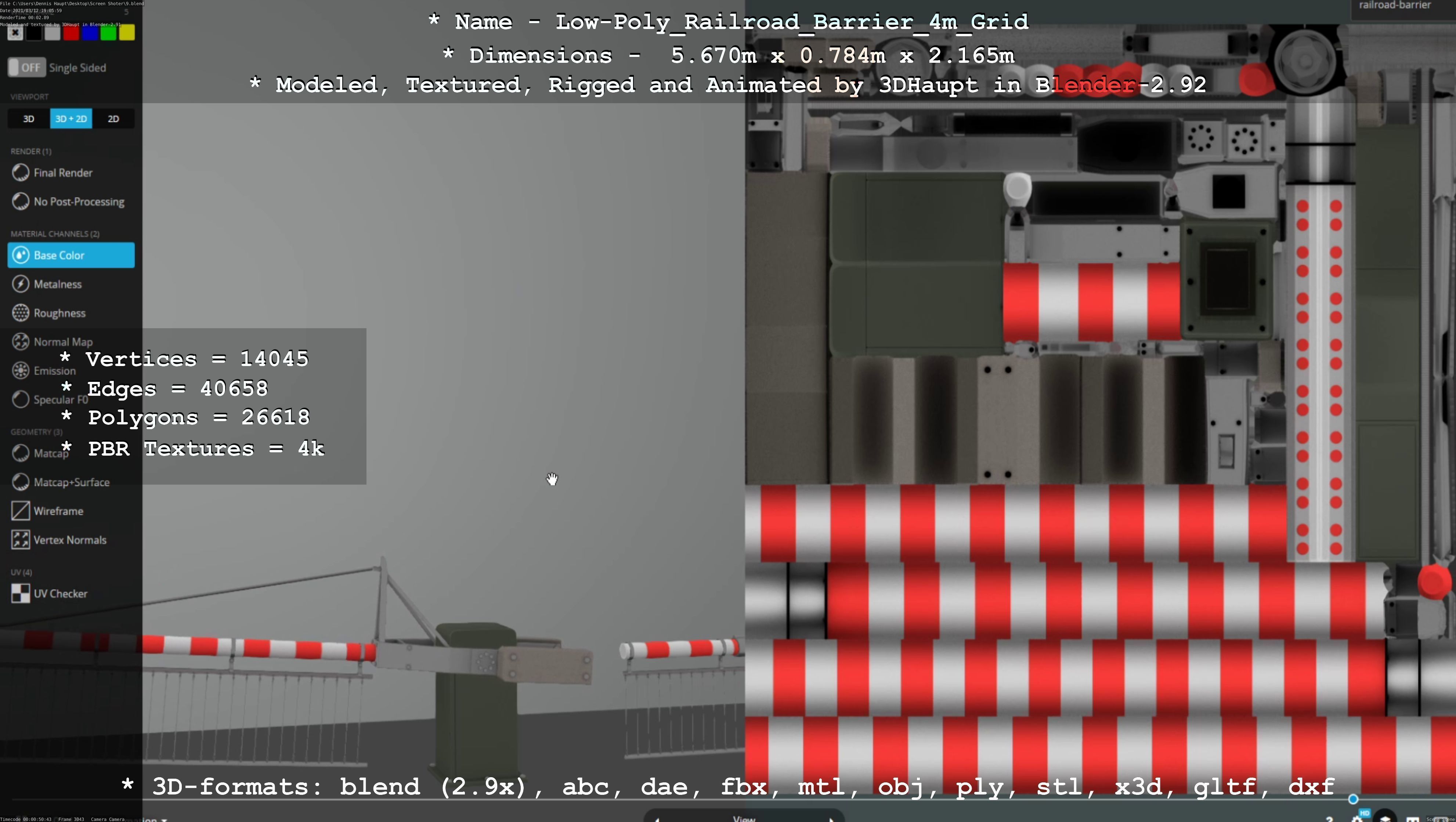 Low-Poly Railroad Barrier 4m with Protective Grid Low-poly 3D model_16