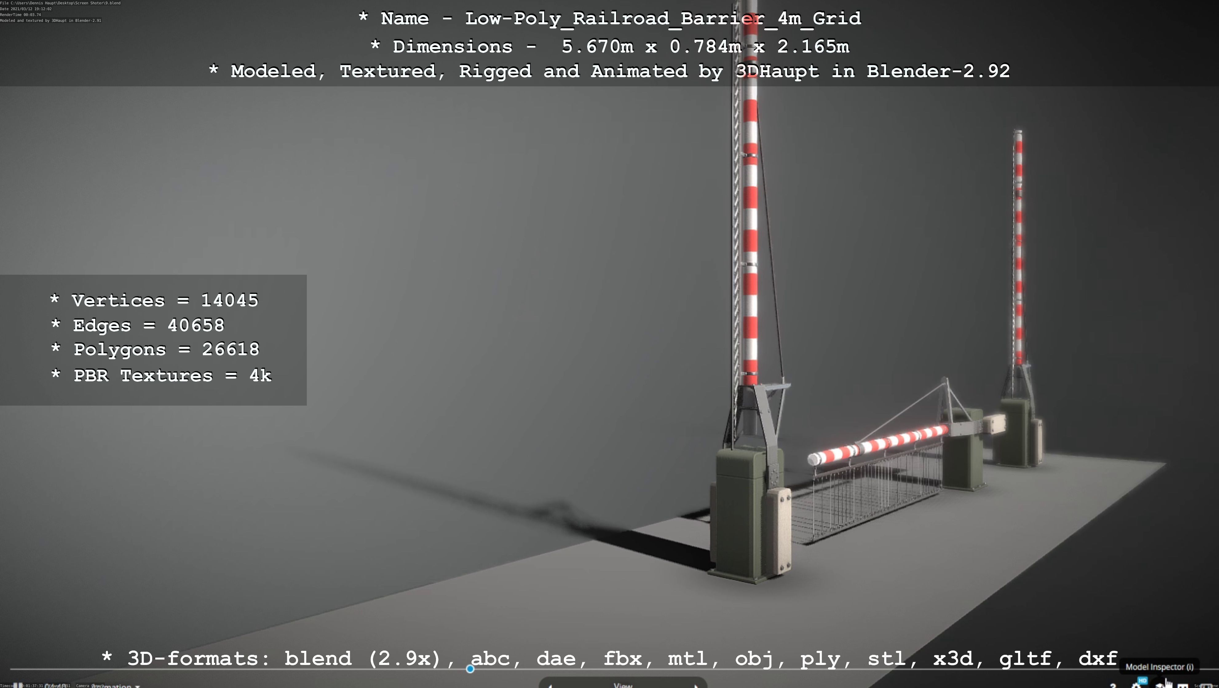 Low-Poly Railroad Barrier 4m with Protective Grid Low-poly 3D model_110