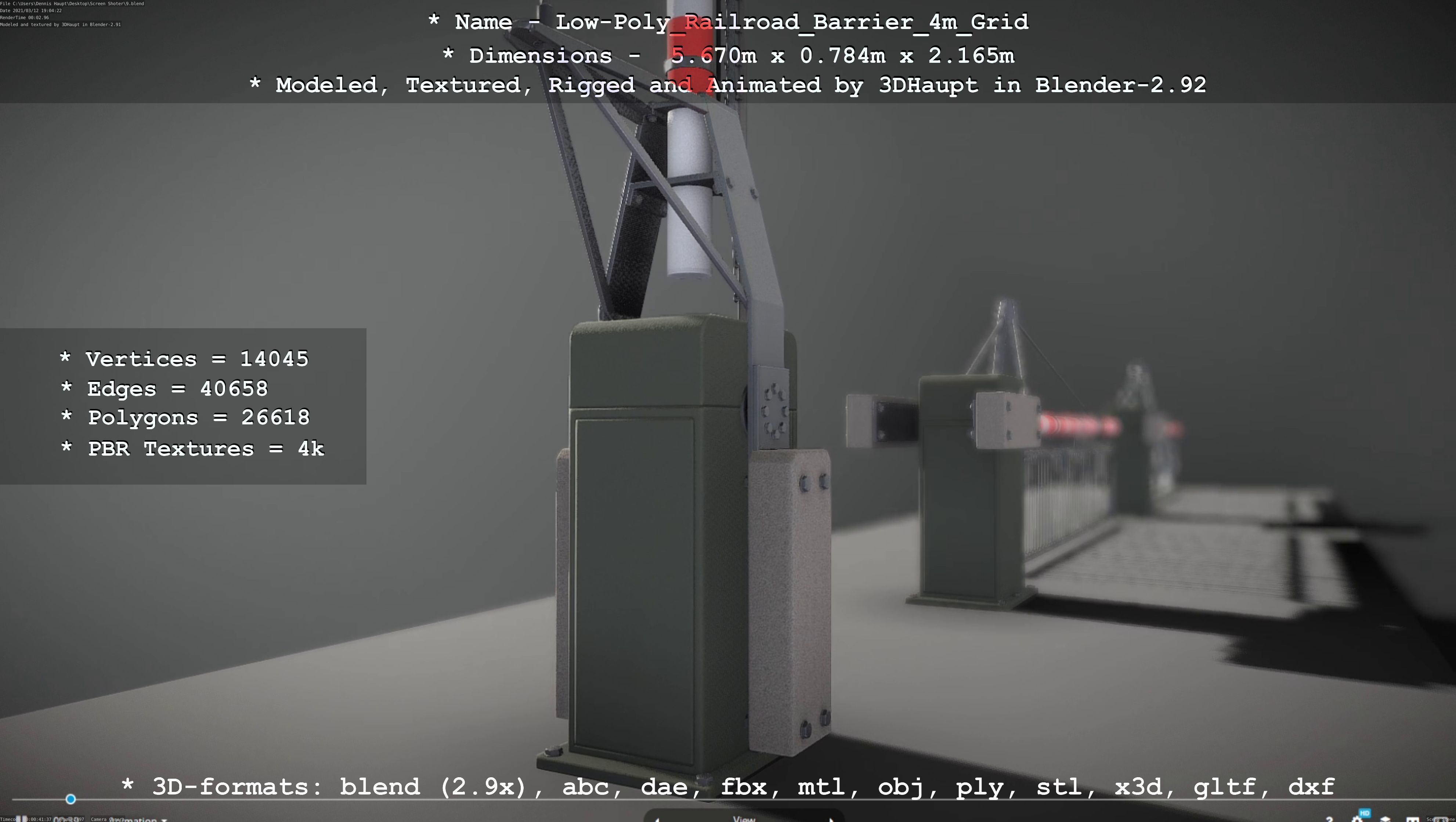 Low-Poly Railroad Barrier 4m with Protective Grid Low-poly 3D model_100