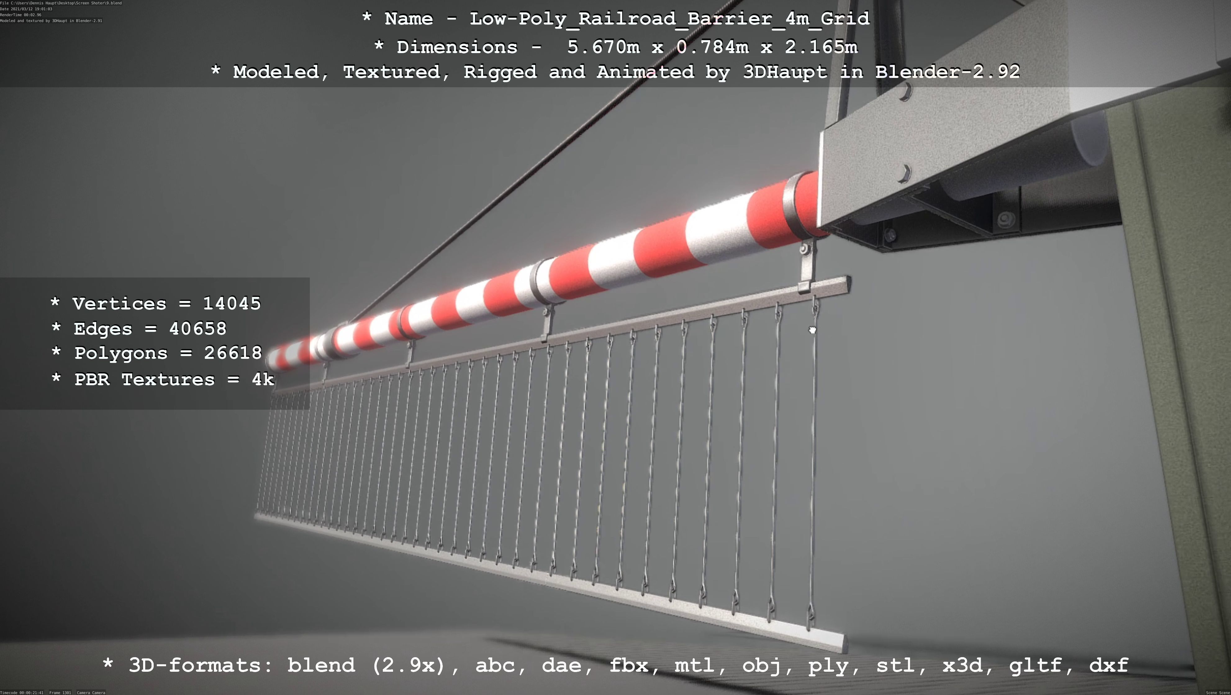 Low-Poly Railroad Barrier 4m with Protective Grid Low-poly 3D model_73
