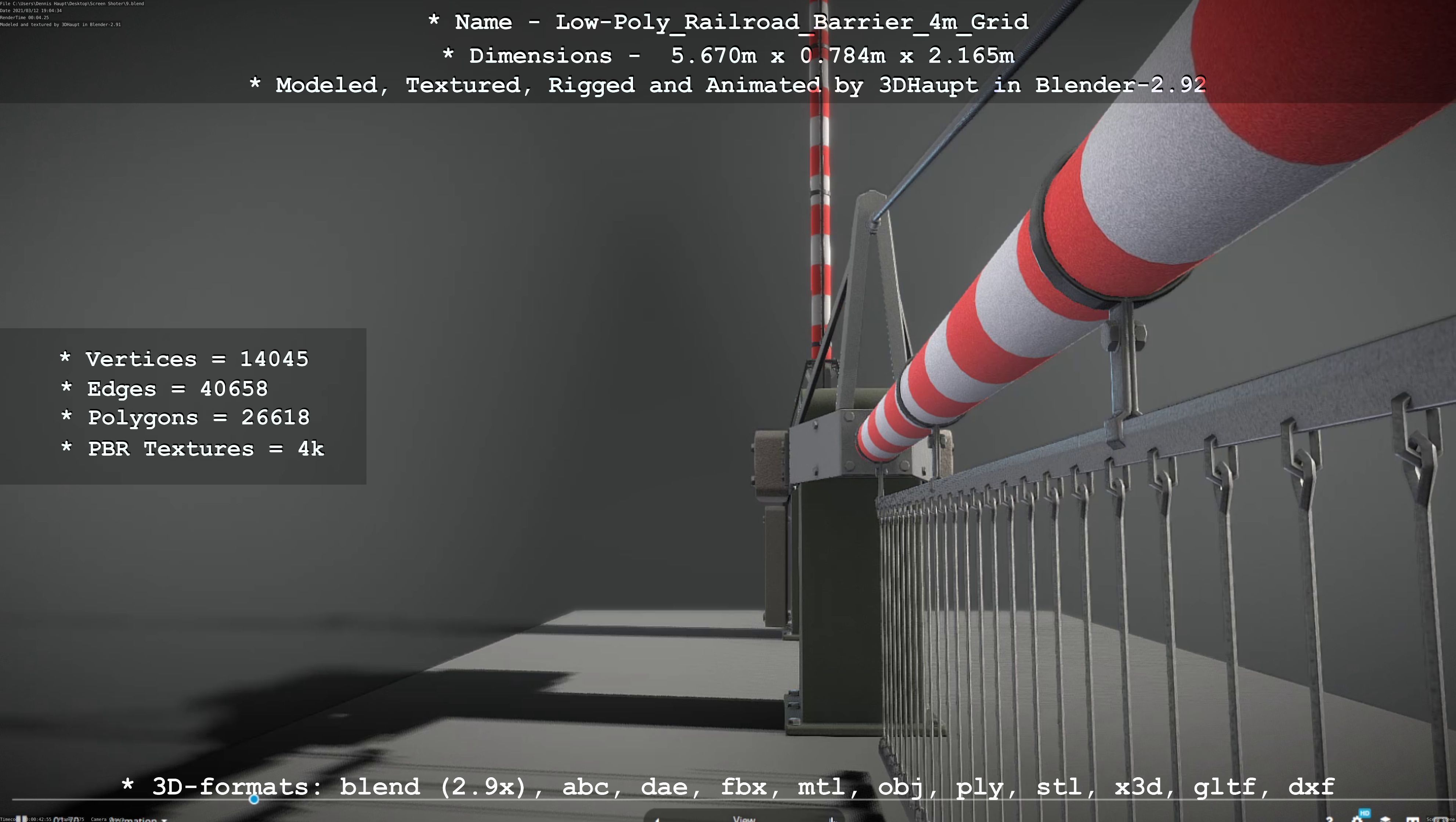 Low-Poly Railroad Barrier 4m with Protective Grid Low-poly 3D model_103