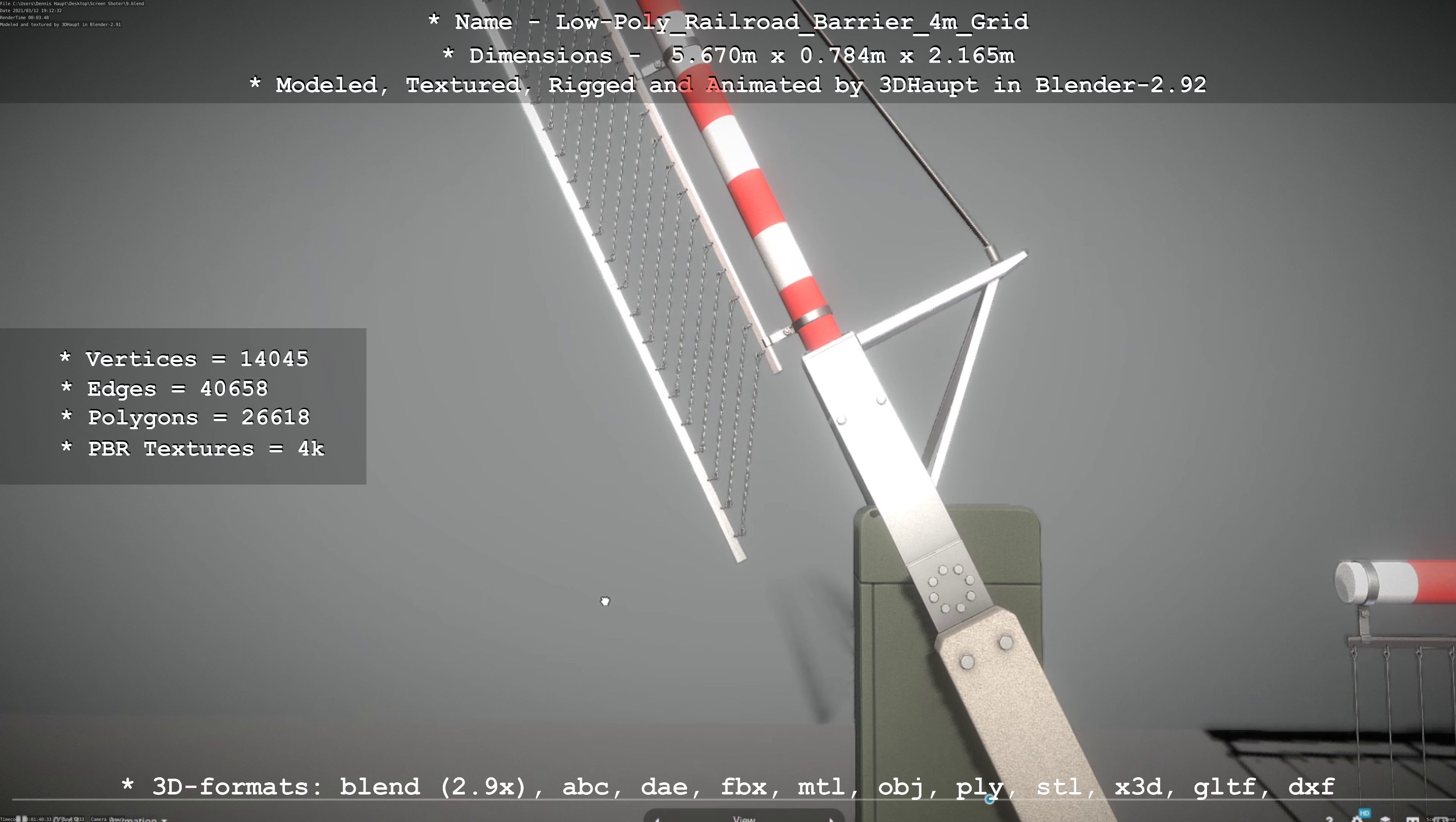 Low-Poly Railroad Barrier 4m with Protective Grid Low-poly 3D model_114