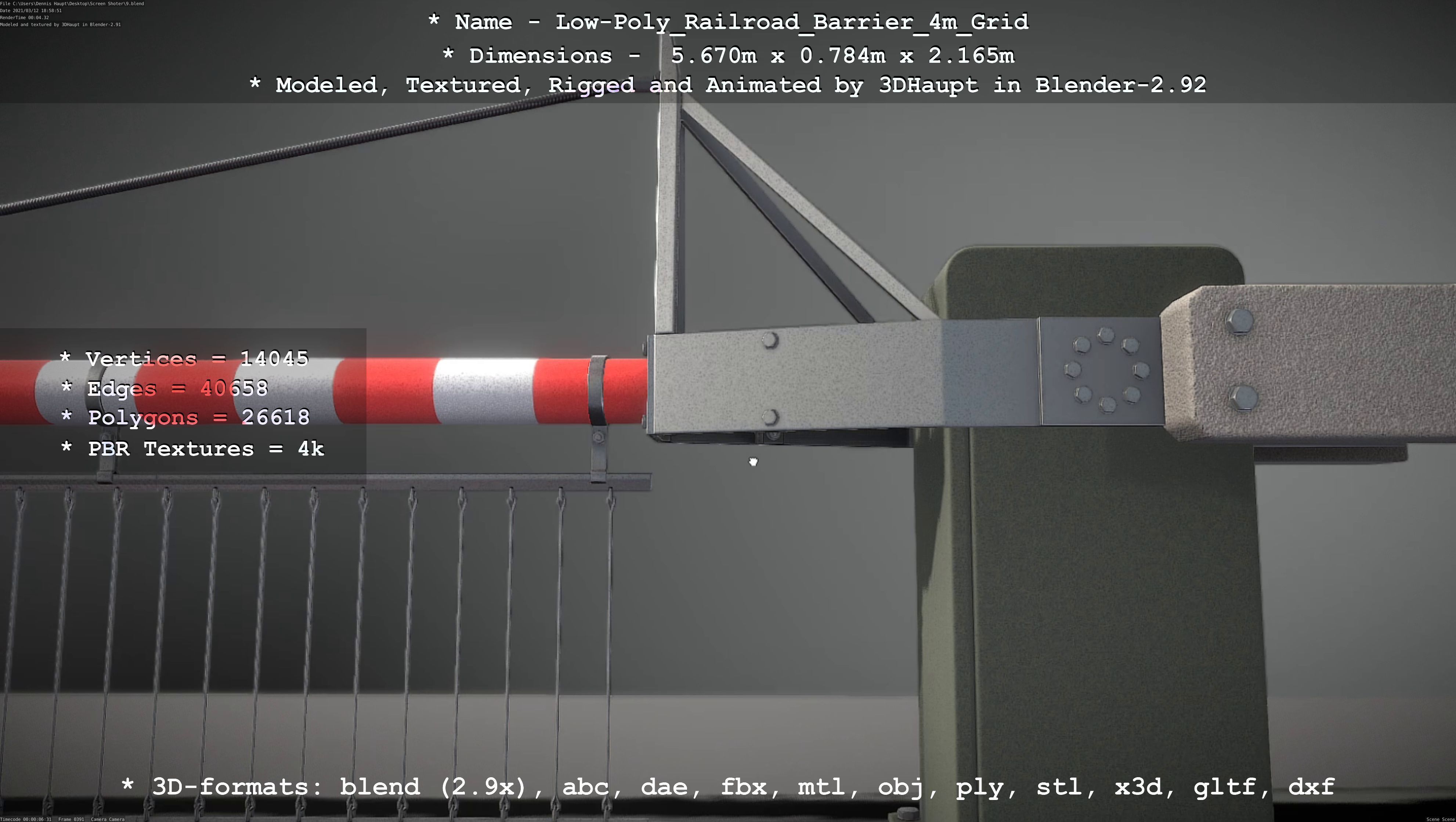 Low-Poly Railroad Barrier 4m with Protective Grid Low-poly 3D model_55