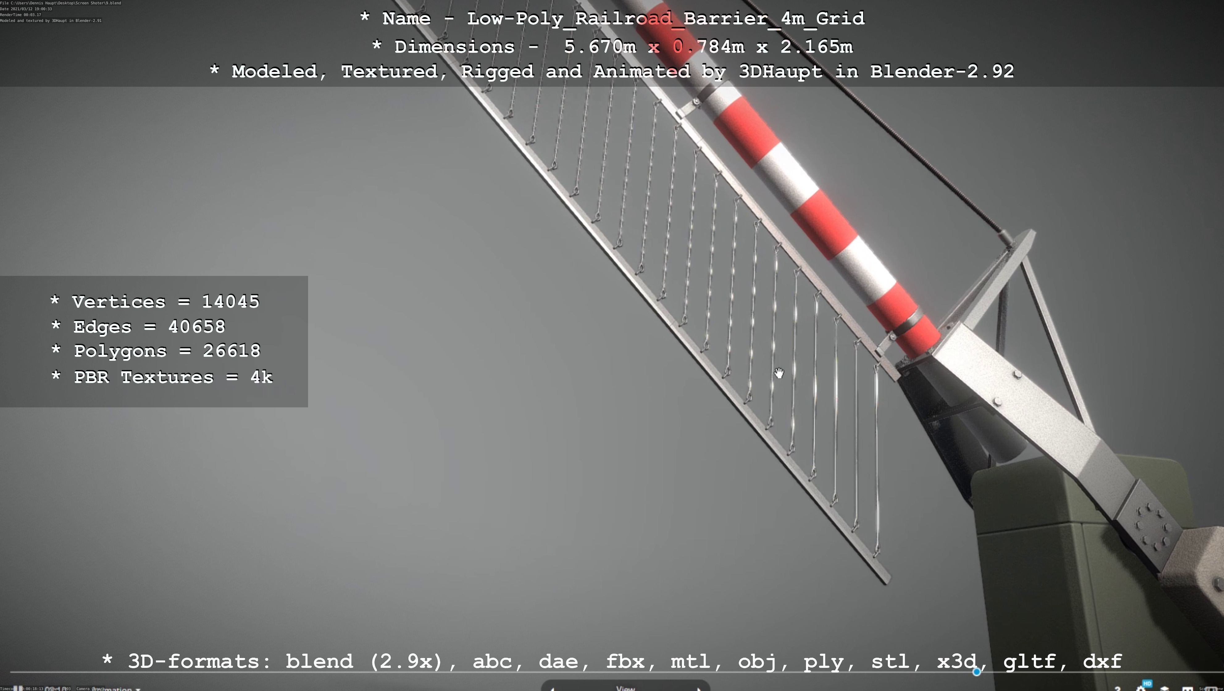 Low-Poly Railroad Barrier 4m with Protective Grid Low-poly 3D model_12