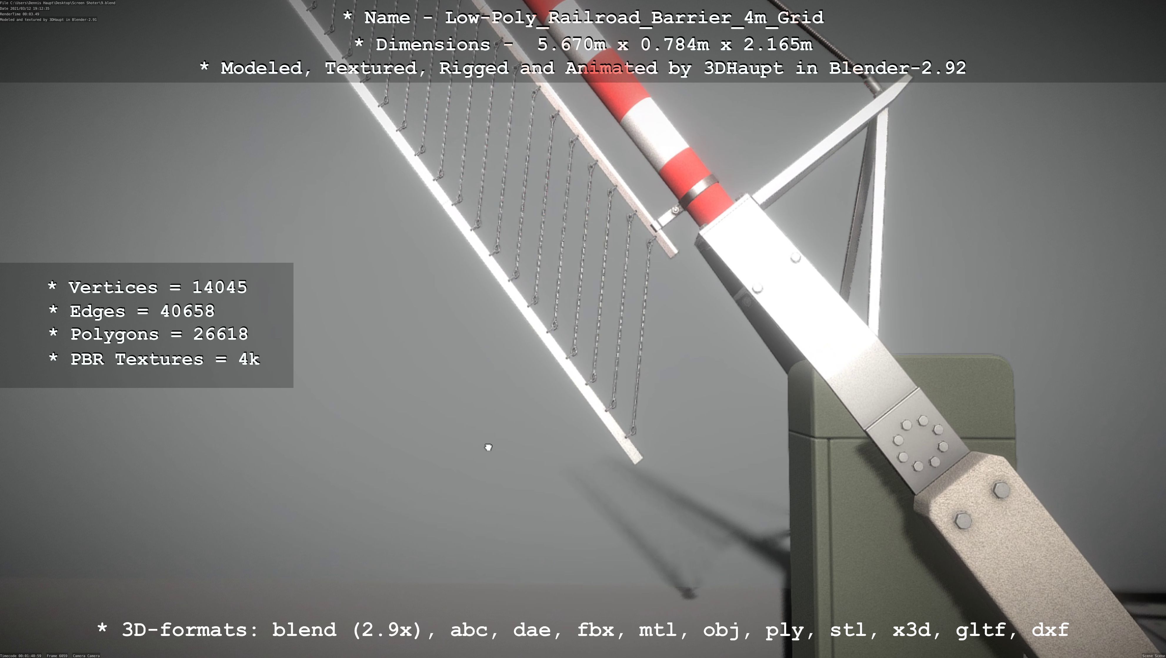 Low-Poly Railroad Barrier 4m with Protective Grid Low-poly 3D model_116